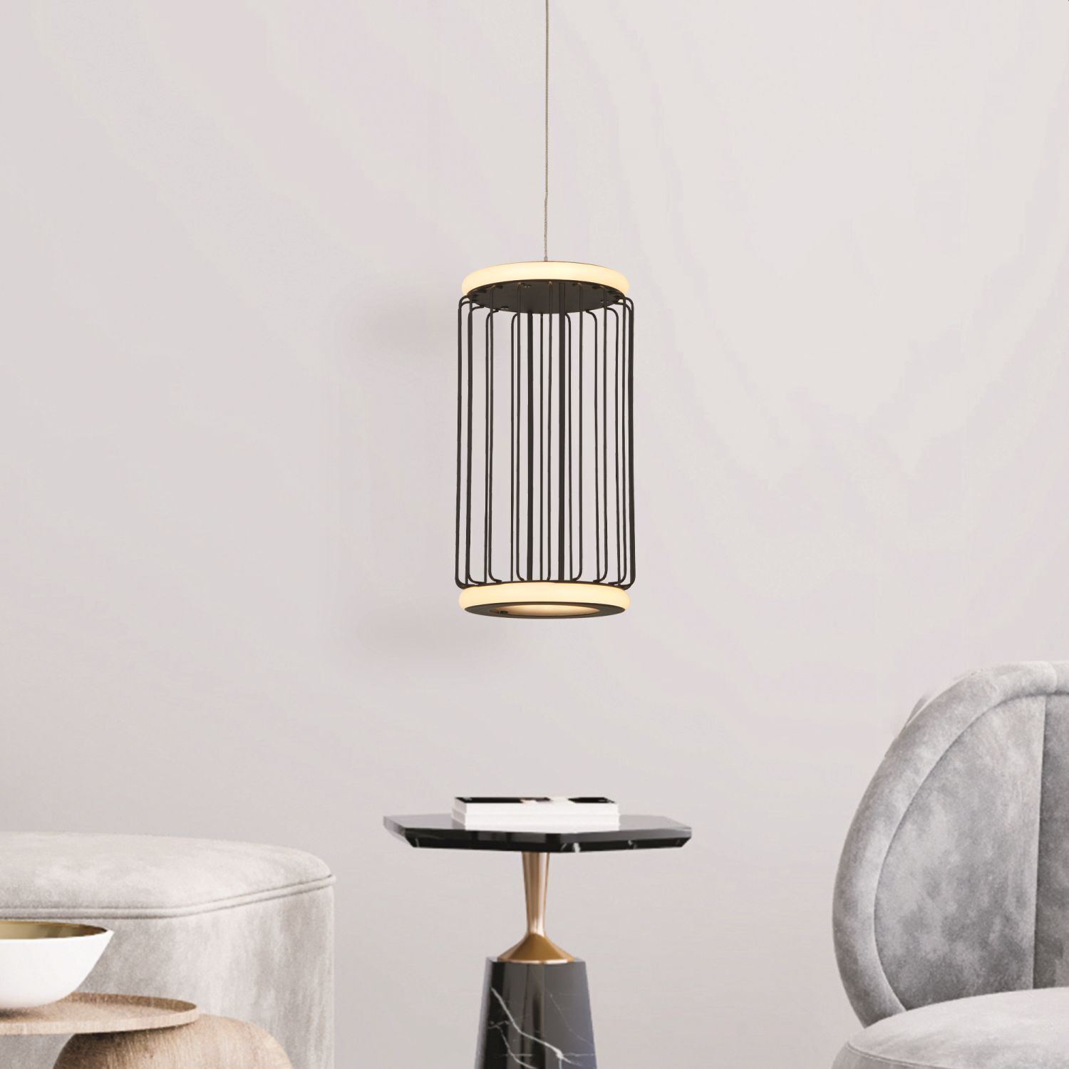 Lampe LED ronde à suspendre Ø 16 cm Noir Blanc 3000 K