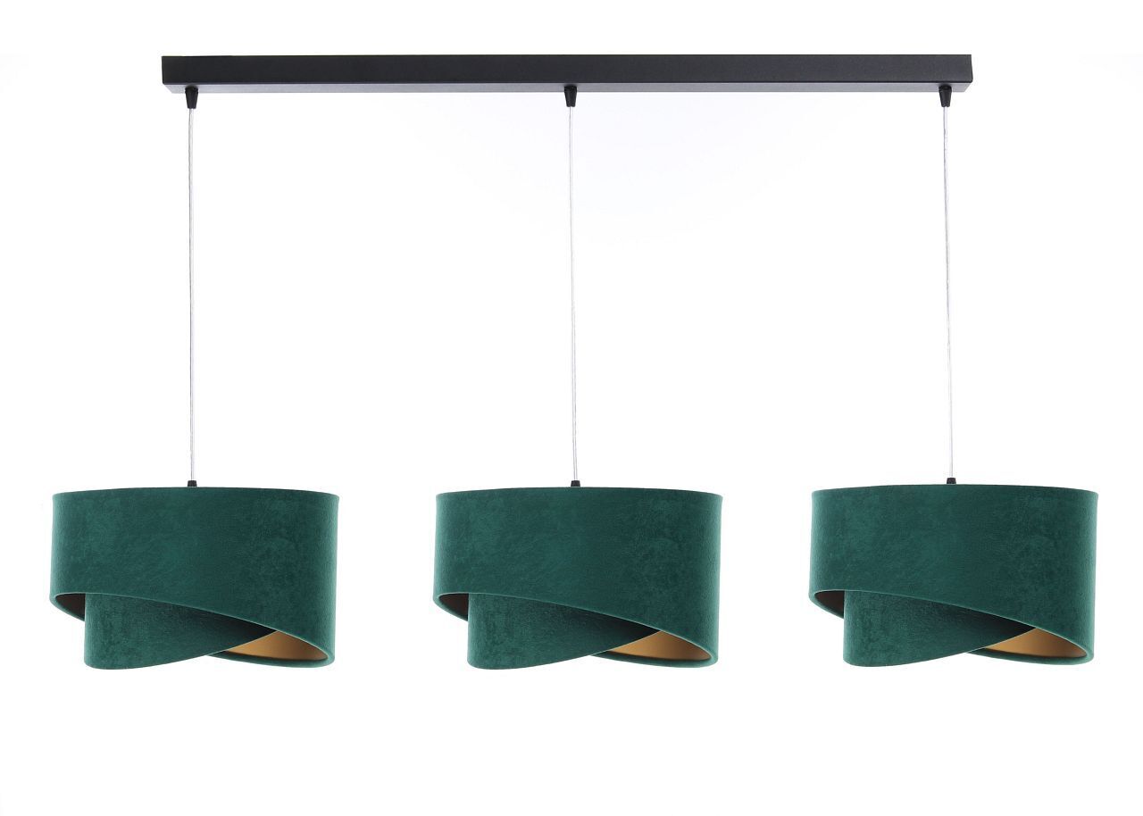 Lampe à suspendre 3 flammes en noir vert or E27 aspect velours