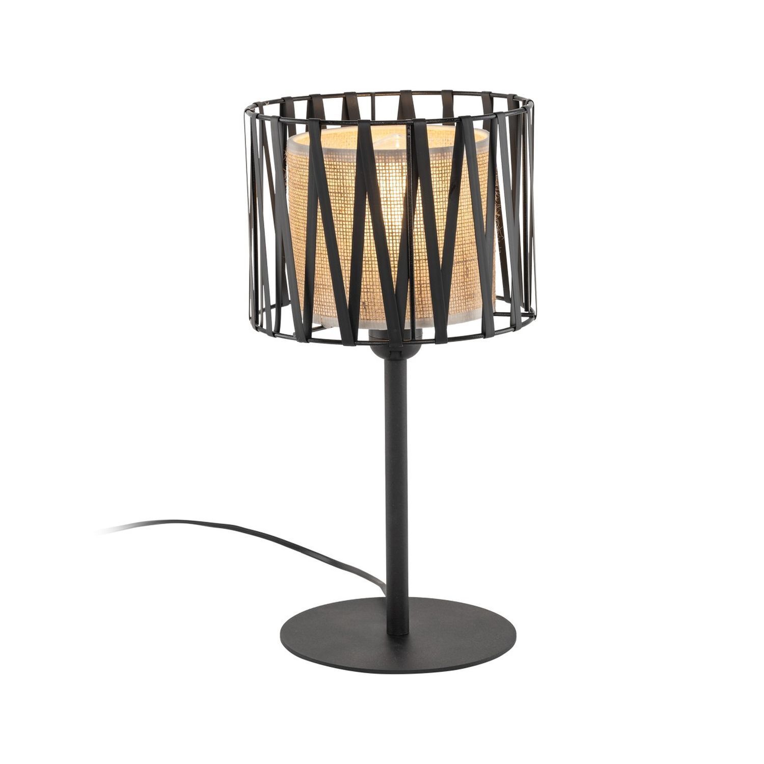 Tischleuchte E27 37 cm hoch Ø 20 cm rund Schwarz Braun Lampe, Lampenschirm, Tischlampe
