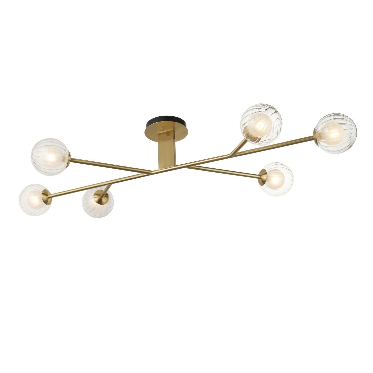 Plafonnier long 120,5 cm 6x G9 métal verre en laiton blanc