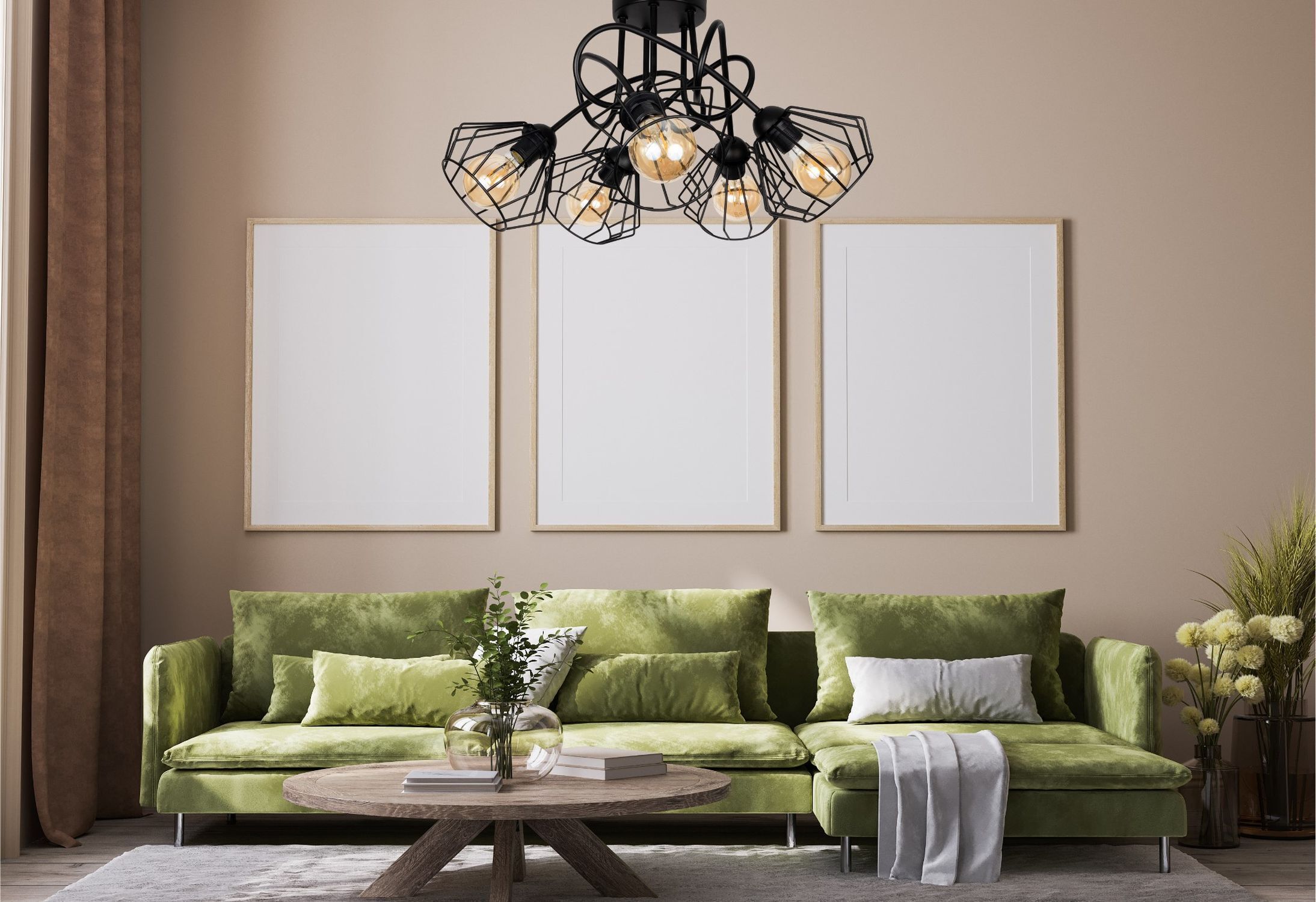 Lampe de plafonnier noire métal fil E27 L:60 cm 5-flamme Dekoration für Zuhause, Wohnzimmer, Couch, Innenarchitektur, Kissen