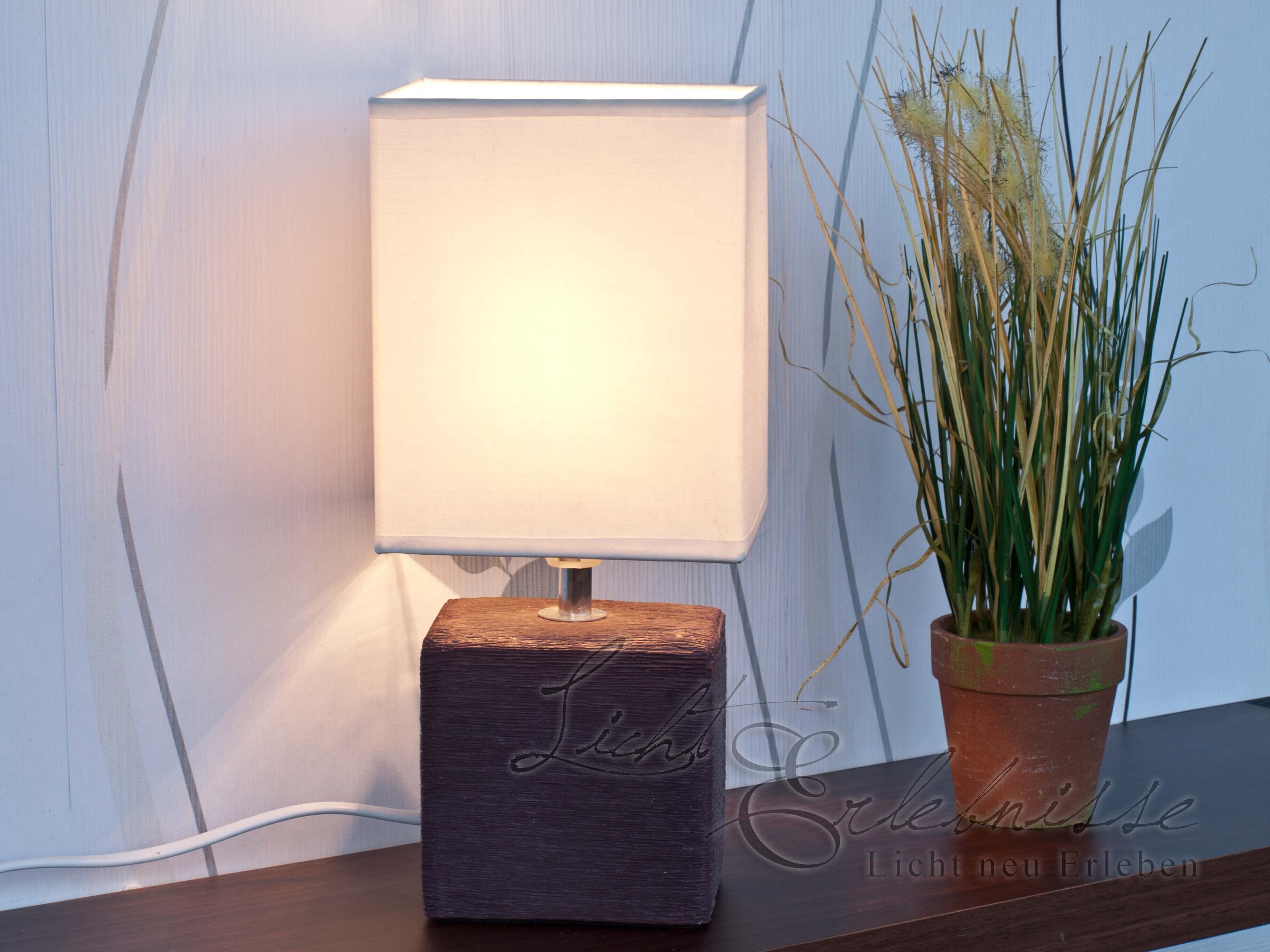 Nachttischleuchte weiß braun E27 H:30cm Keramik Lampe, Pflanze, Tischlampe