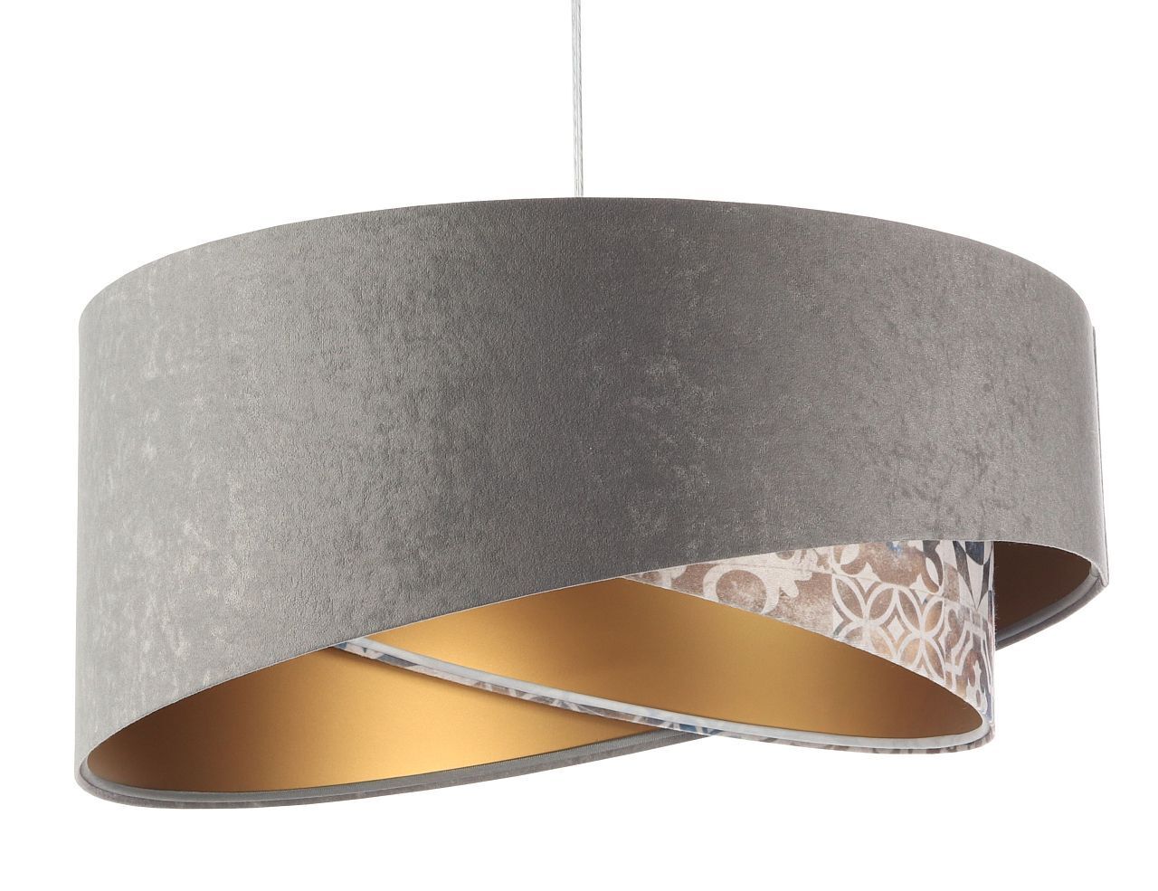 Hängelampe Stoff Ø 50 cm Velours Optik Grau Beige Gold E27 Lampe