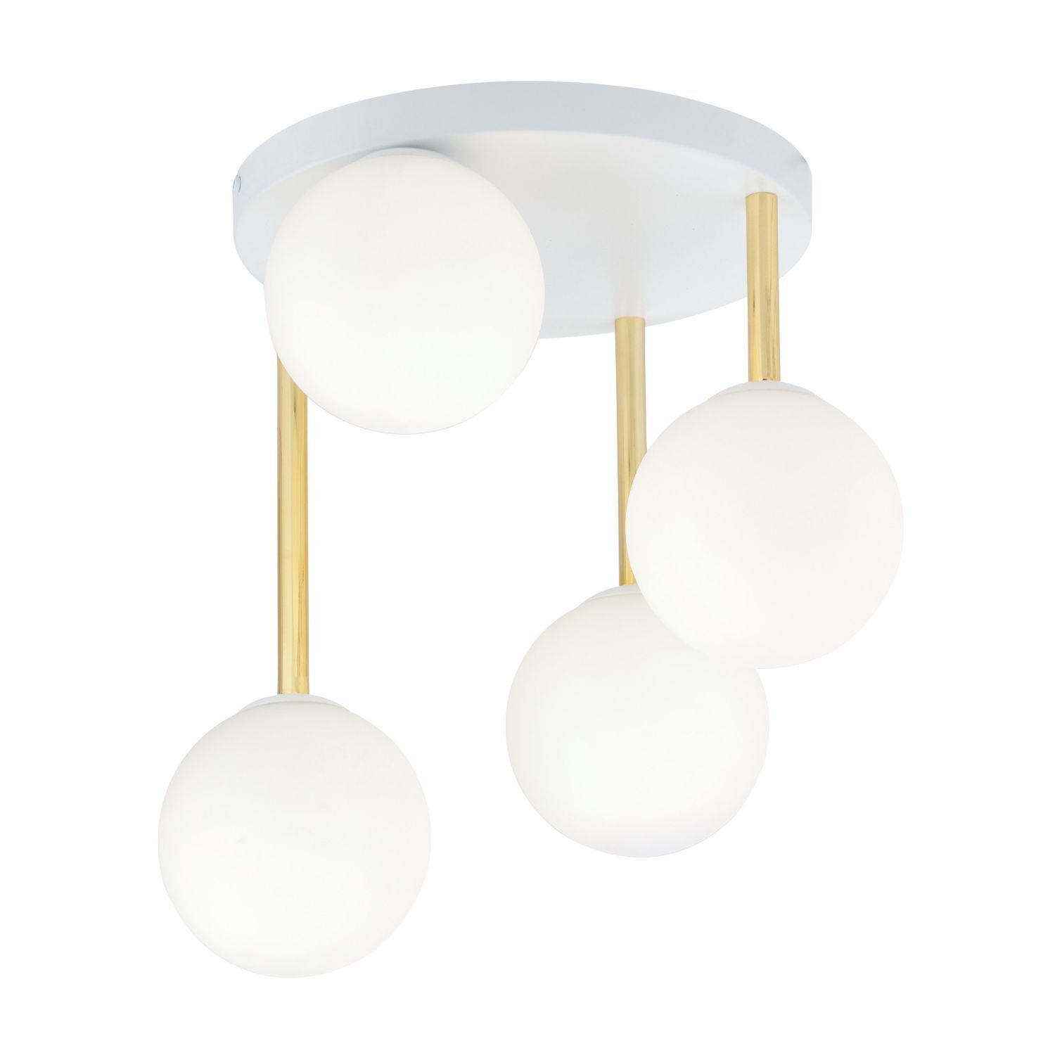 Plafonnier Boule Abat-jour Verre Métal E14 Blanc Or
