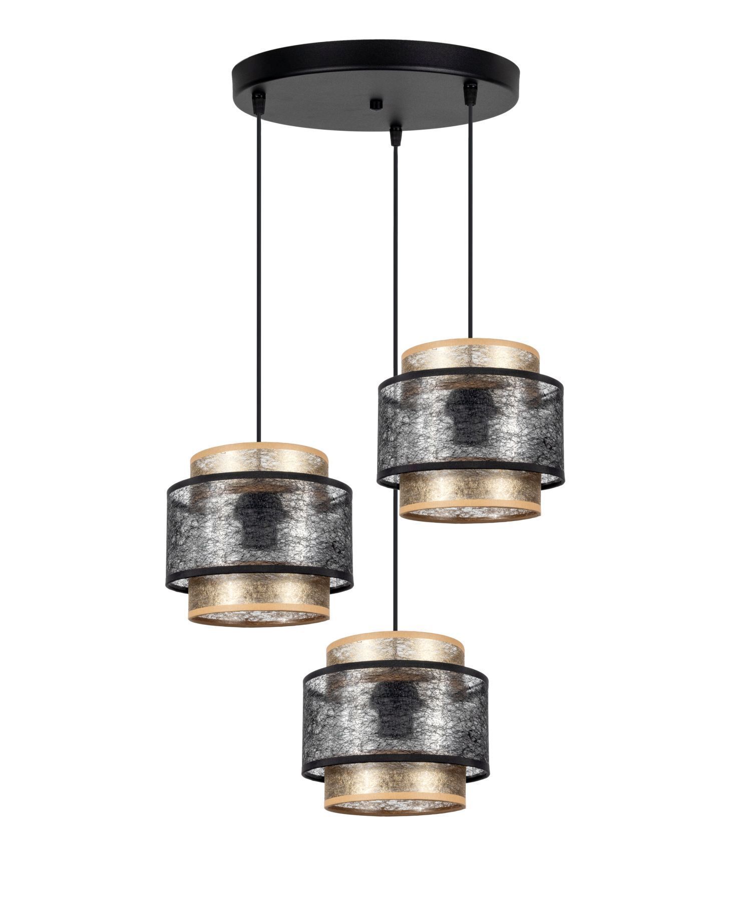 Pendelleuchte, Lampenpendel, 3-flammig, schwarz, metallic