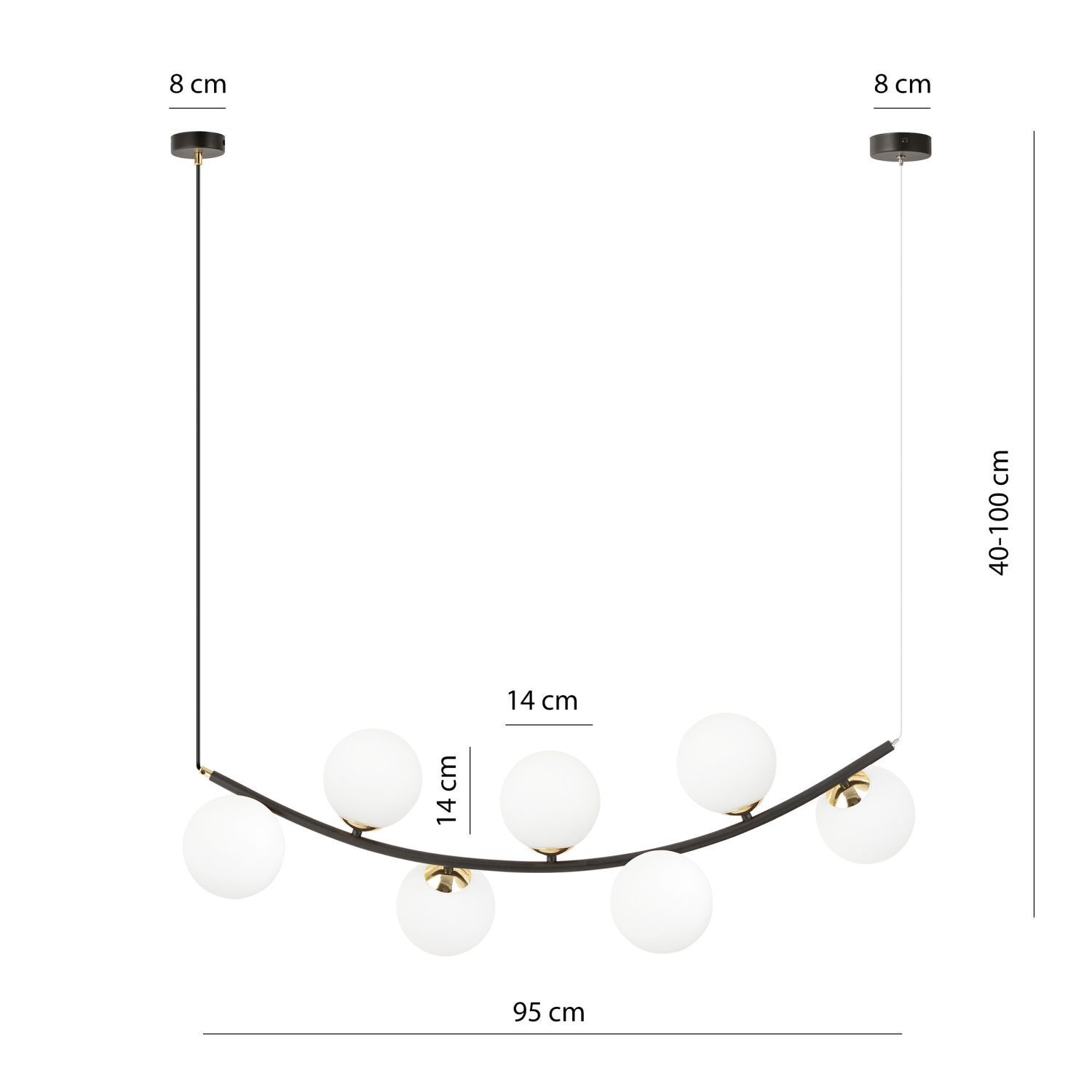 Hängeleuchte Schwarz Weiß Gold B: 95 cm 7x E14 Metall Glas Hängeleuchte Schwarz Weiß Gold B: 95 cm 7x E14 Metall Glas