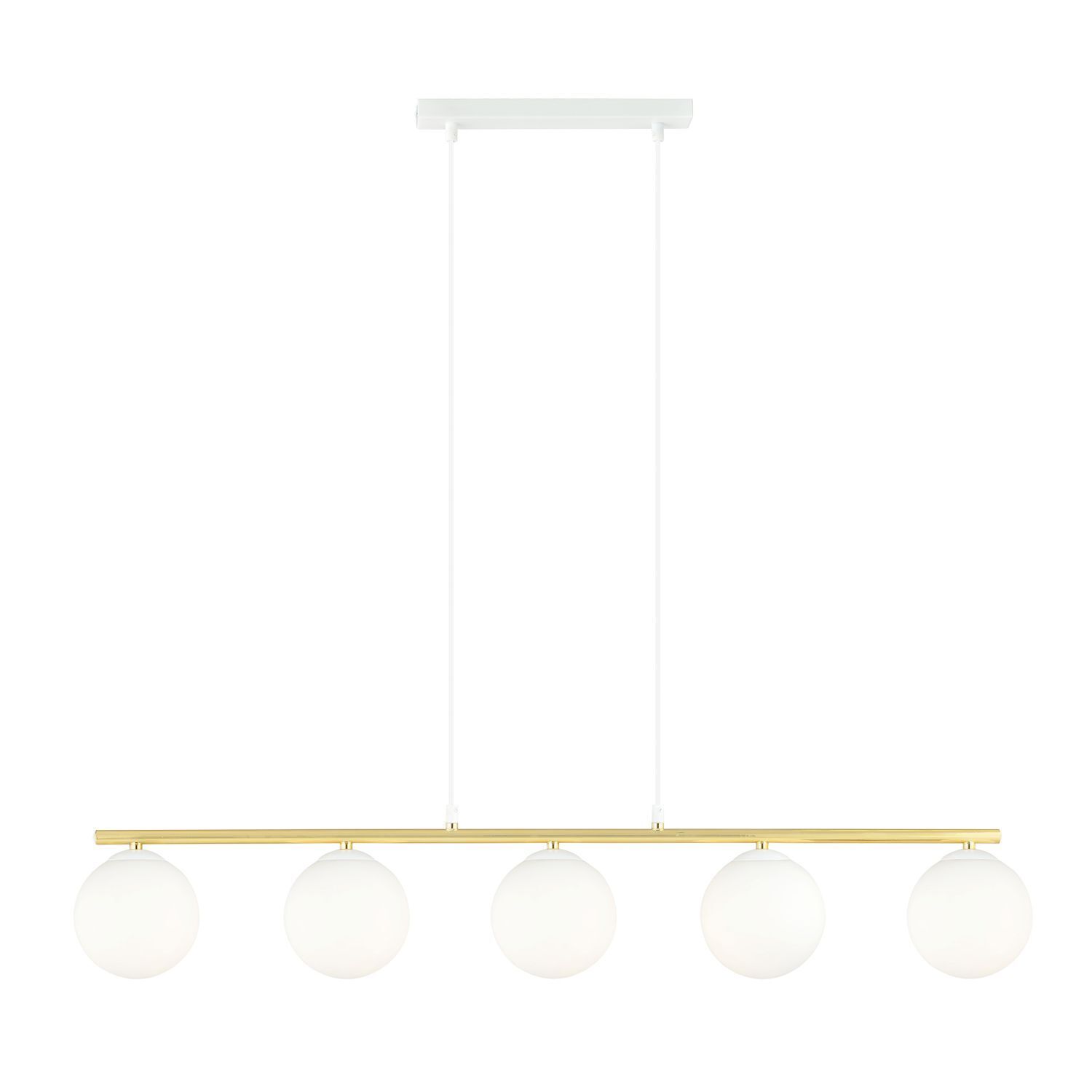 Suspension Blanc Or 5x E14 Abat-jour sphérique Verre Métal