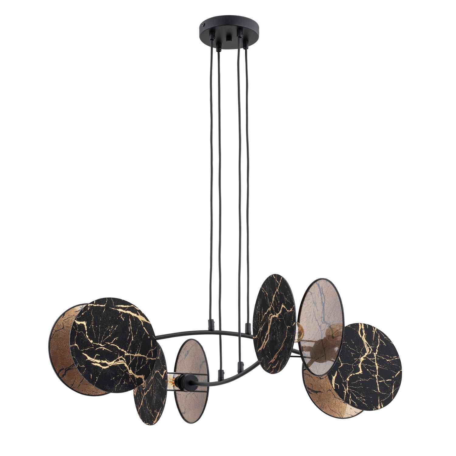 Hängelampe Marmor-Optik Schwarz Gold L: 82 cm Stoff Metall