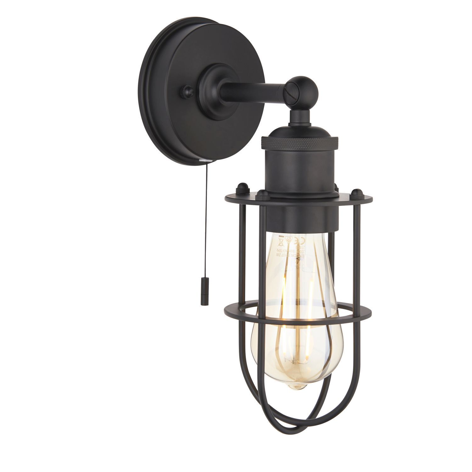 Wandleuchte mit Schalter Schwarz IP44 Vintage Design E27