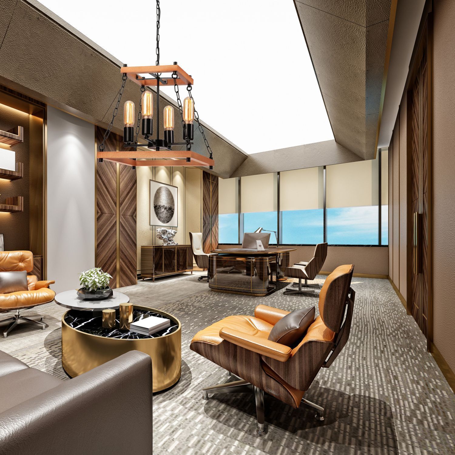 Pendelleuchte Rustikal B: 37 cm 4-flammig E27 Holz Metall Drinnen, Stuhl, Dekoration für Zuhause, Foyer, Pflanze