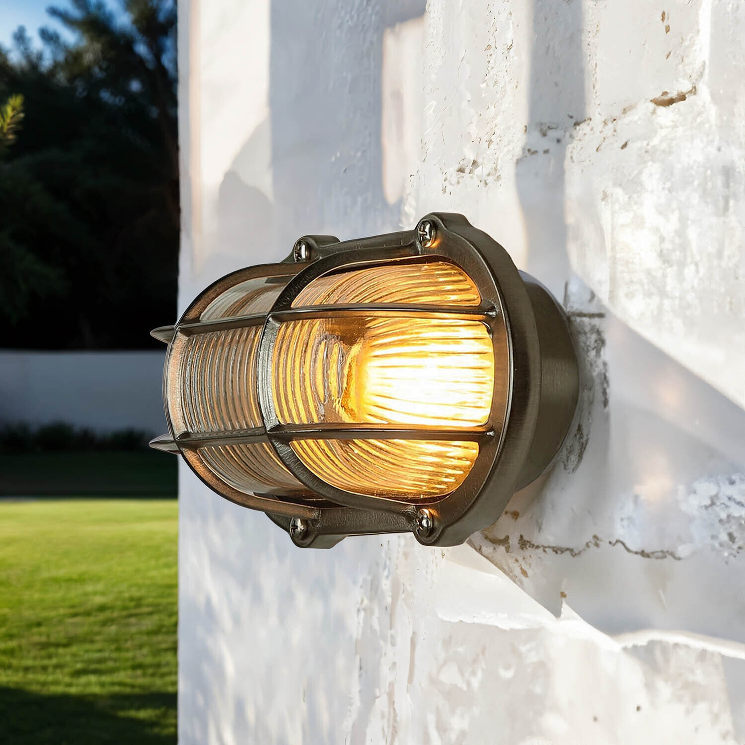 Wandlampe Außen Nickel Echt-Messing Haus Terrasse