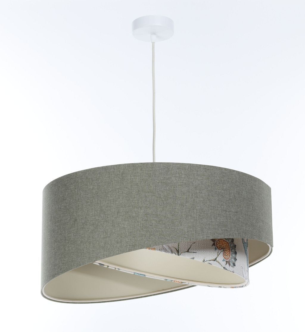 Suspension ronde D : 40 cm E27 Vert Blanc Floral réglable