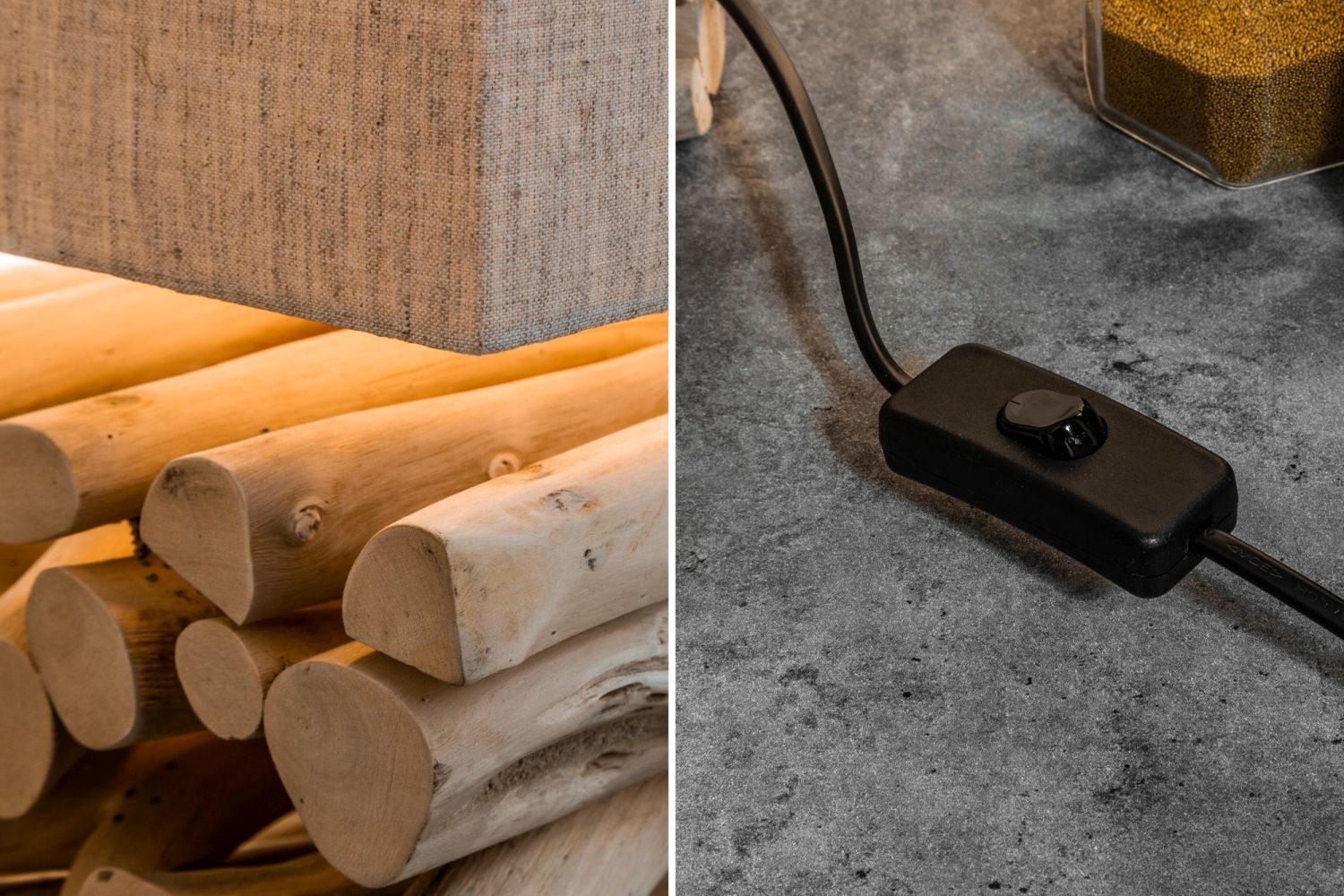 Tischlampe Design Treibholz Stoff Unikat ATHELLA Holz, Adapter, Elektronik, Schnittholz, Innenarchitektur