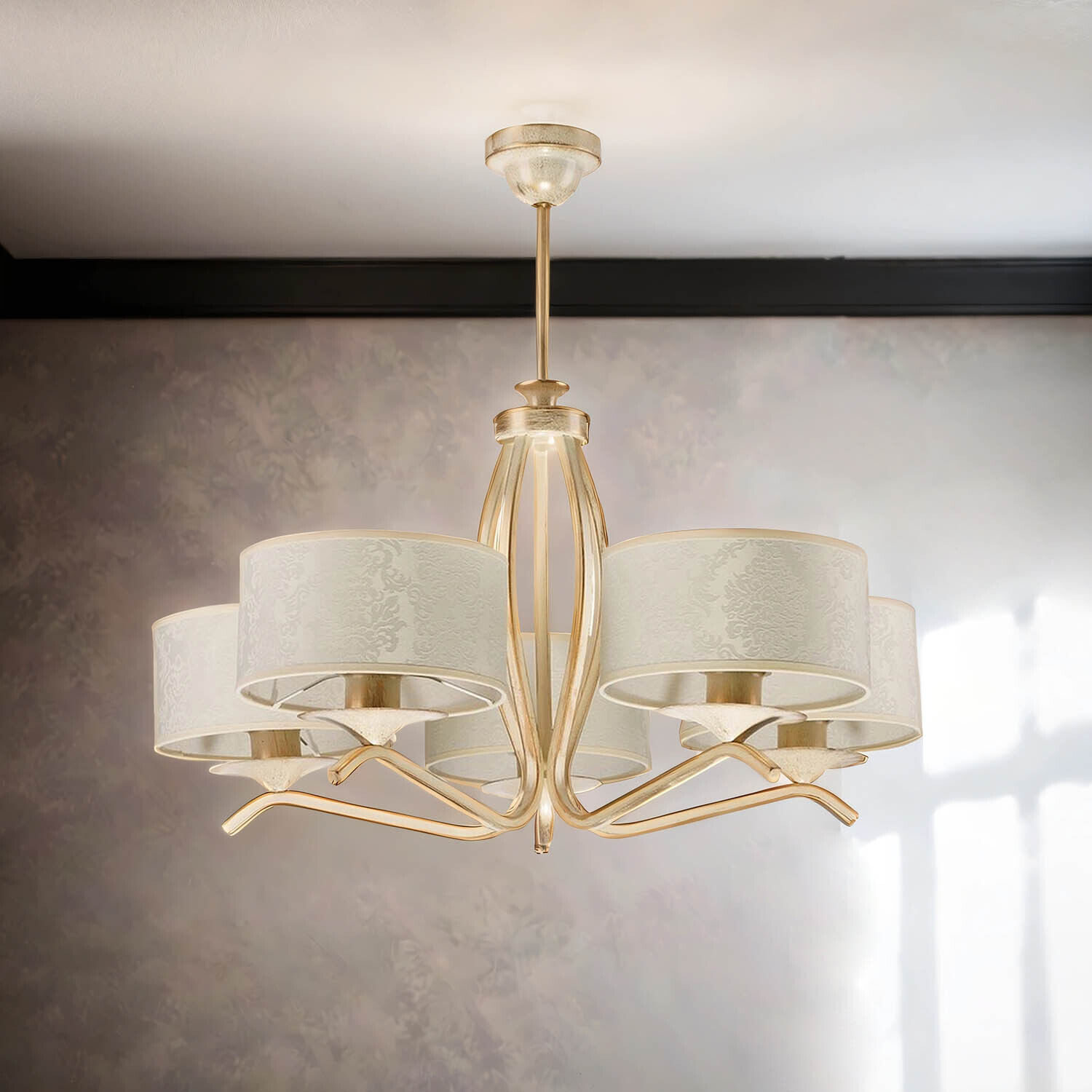 Deckenlampe Gold Weiß Ø66cm Esstisch Leuchte 5xE27 Leuchter, Lampe, Klebeband, Deckenleuchte