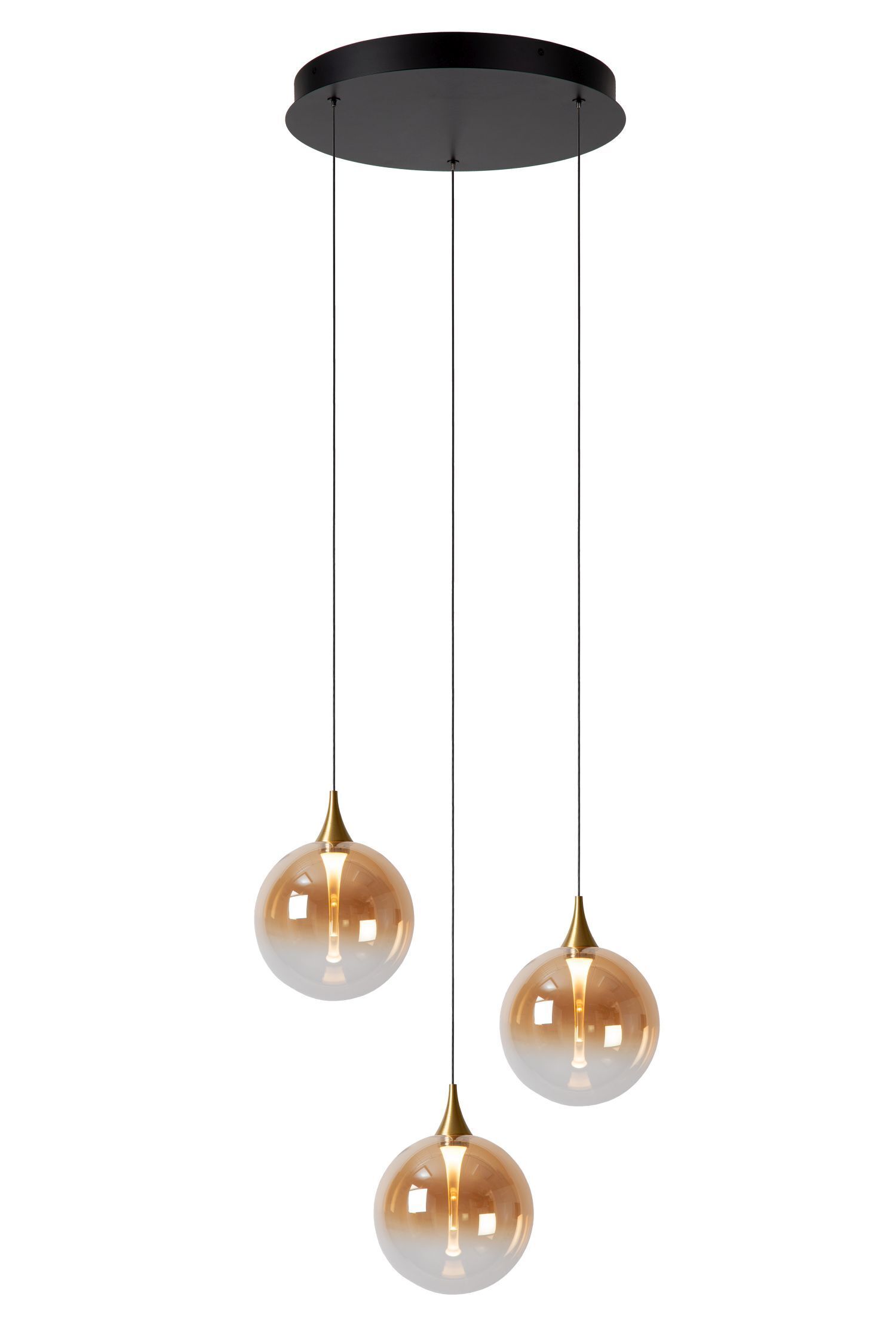 LED Hängelampe Bernstein 3-flammig 2700 K L:36 cm pendant light, hängelampe, globe bulb, drei pendeln, schwarze deckenhalterung