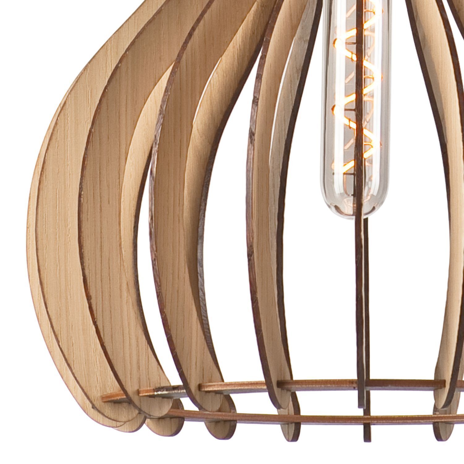 Gemütliche Hängelampe Holz Stahl Ø29 cm Schwarz Natur Holzlampe, Kronen-Lampe, DIY-Lampe, Birkenholz, Leuchtstab-Glühbirne