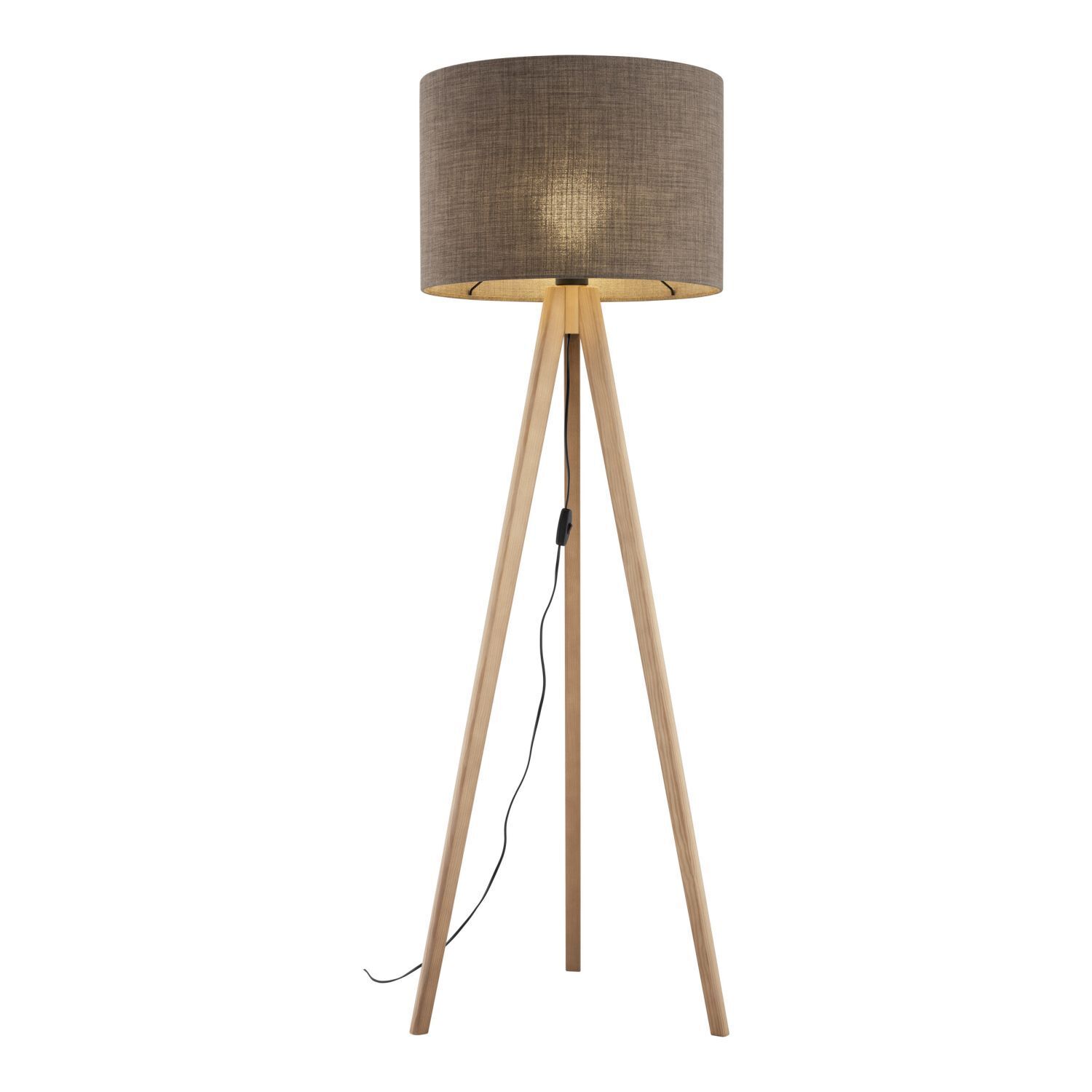 Stehleuchte 145 cm Dreibein in Kiefer Braun E27 Stoff Holz Lampe
