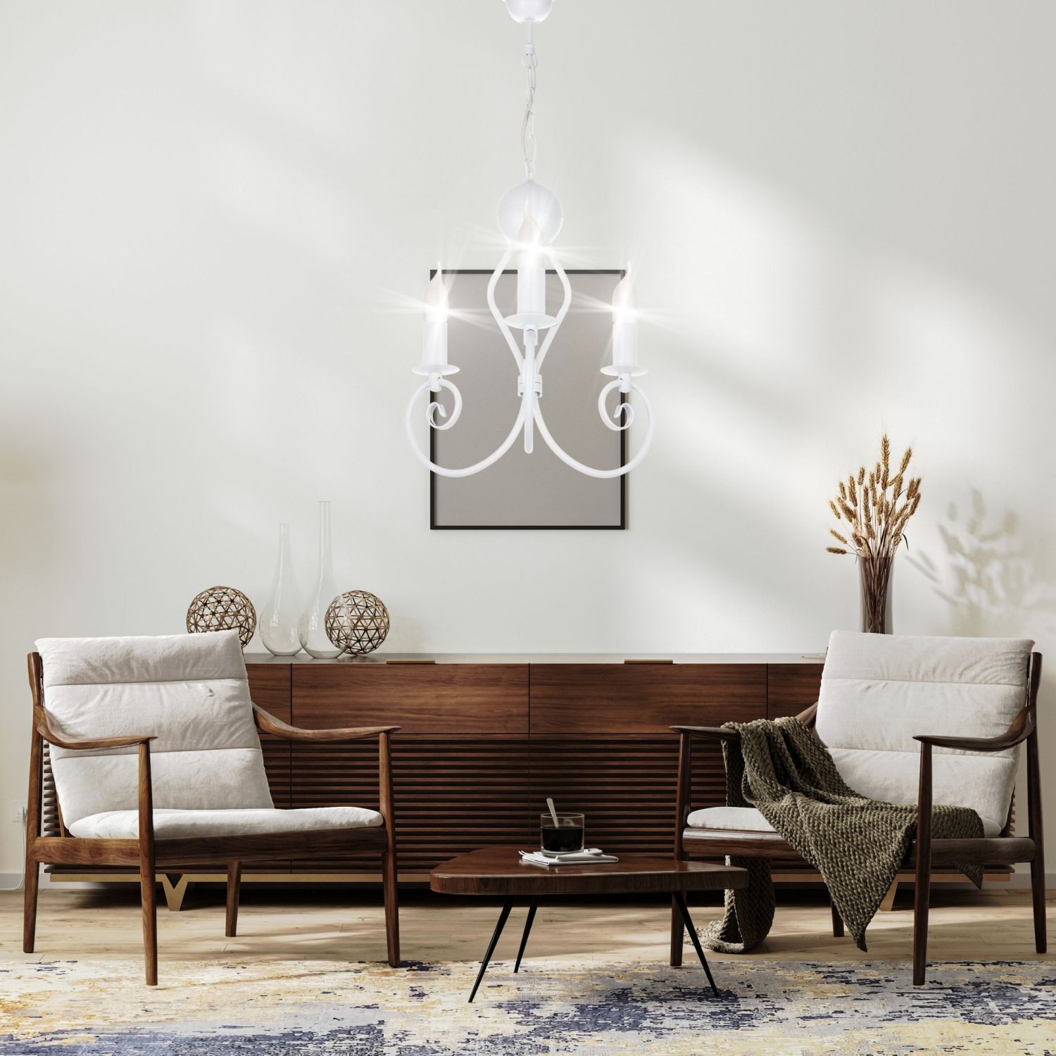 Lustre Vintage Métal Blanc E14 L:36 cm Bougies Drinnen, Innenarchitektur, Wohnzimmer, Dekoration Ihres Zuhauses, Lampe