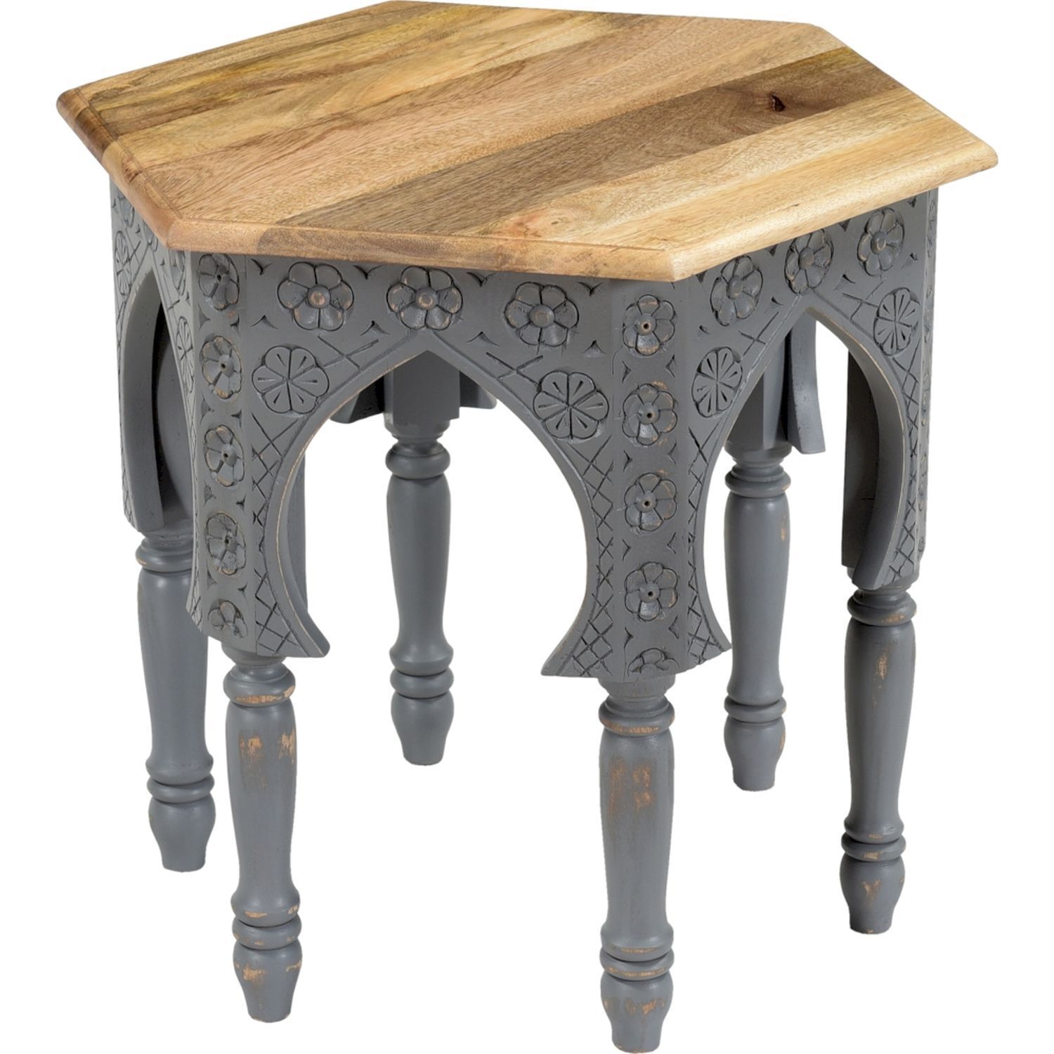 Beistelltisch Mangoholz Orientalisch Shabby Grau B: 45 cm Kaffeetisch, Mobiliar, Tabelle, Esstisch