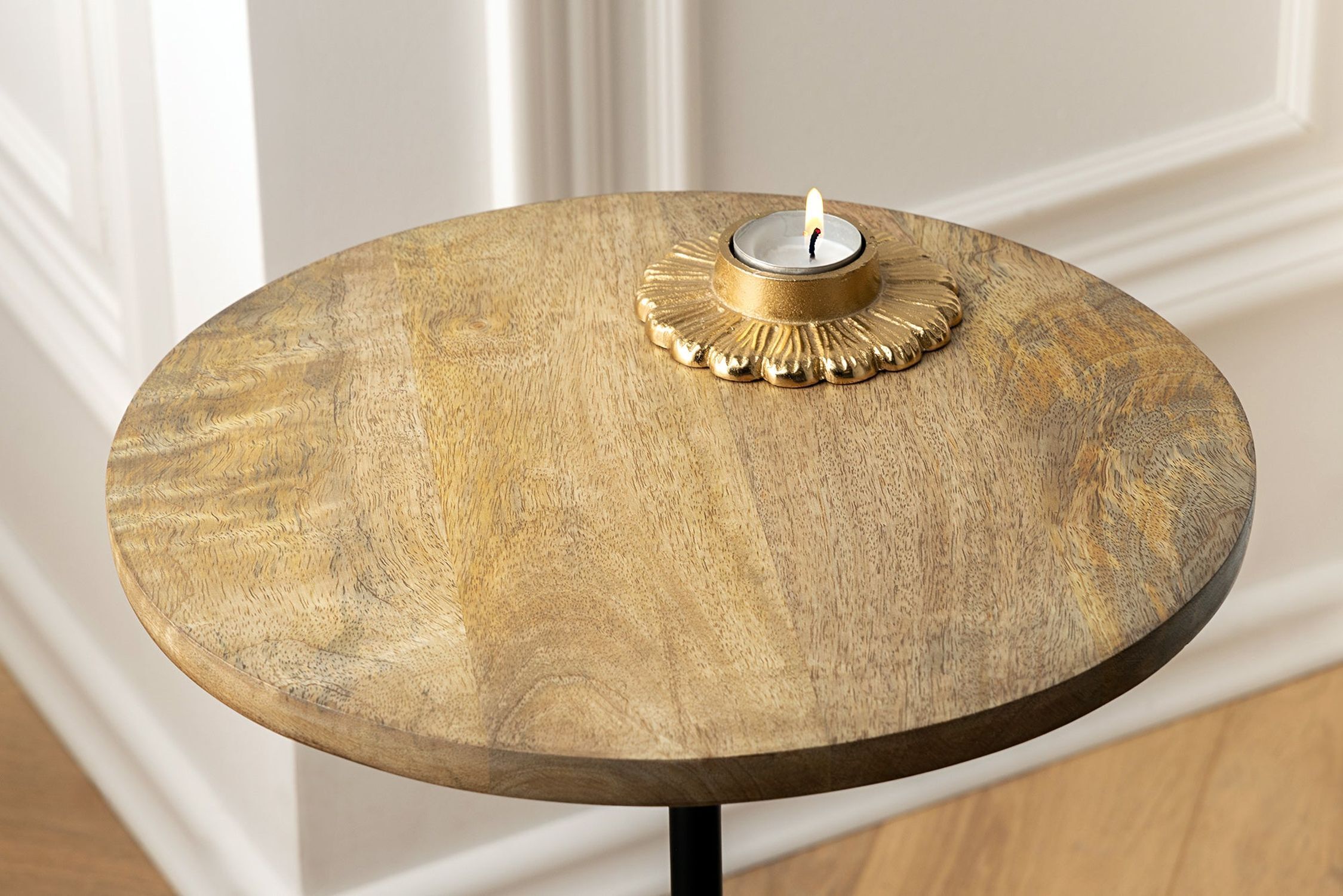 Beistelltisch Mango Holz Marmor Metall Handarbeit Ø 33 cm Moebel, Tabelle, Tischplatte, Teller