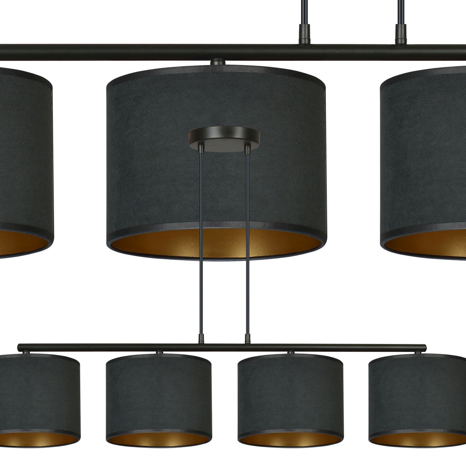 Hängelampe Schwarz Gold L: 97 cm Stoff Metall E27 4-flammig Lampe, Kronleuchter