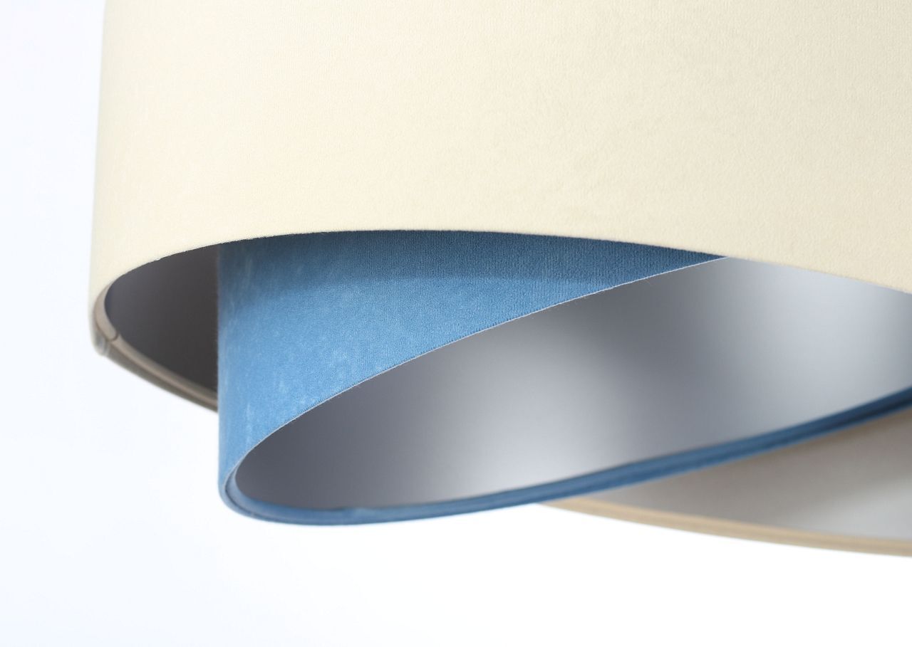 Lampe à suspendre ronde D : 50 cm Tissu Crème Bleu Argent E27 Moderne