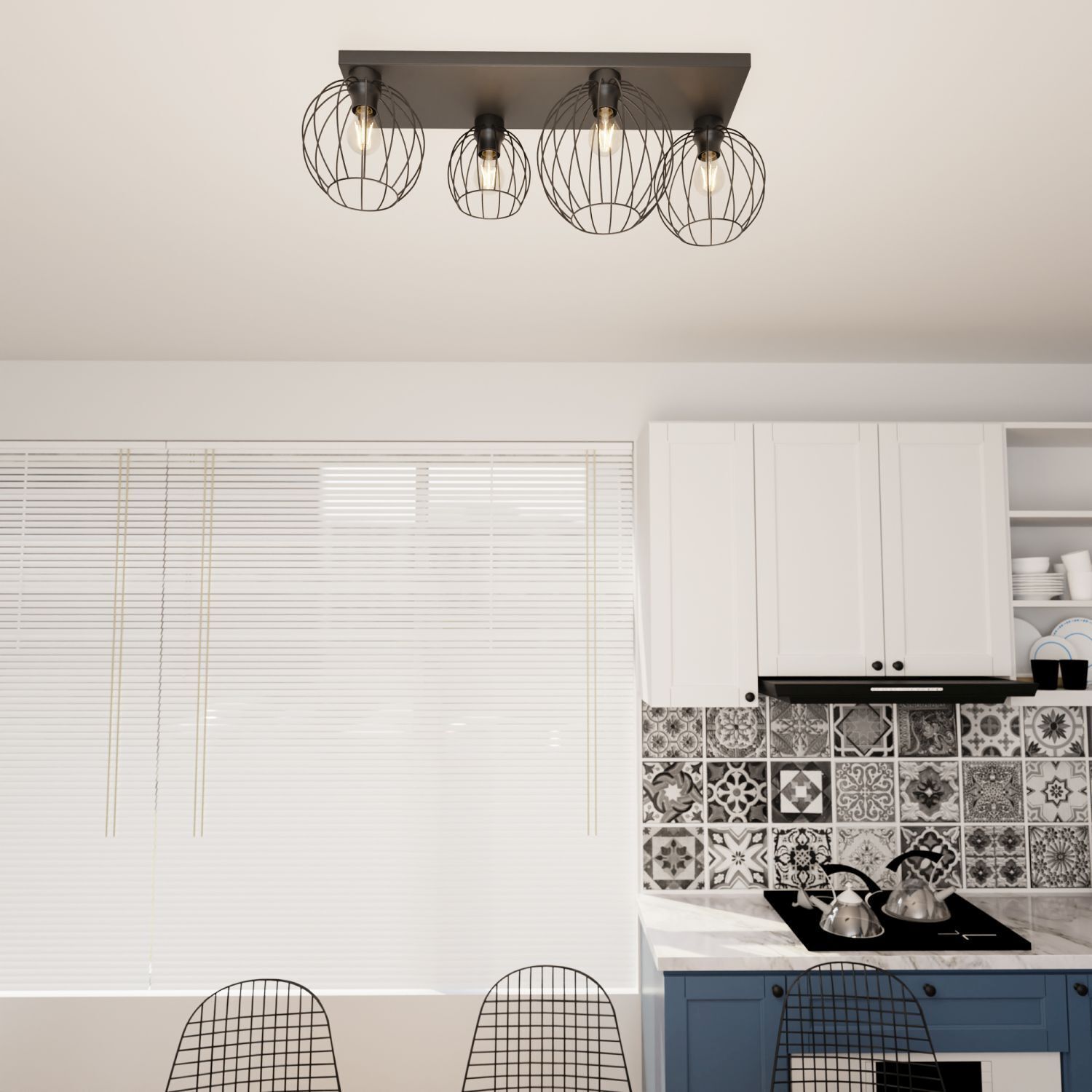 Deckenlampe Retro Schwarz Draht E27 3-flmg 70 cm lang