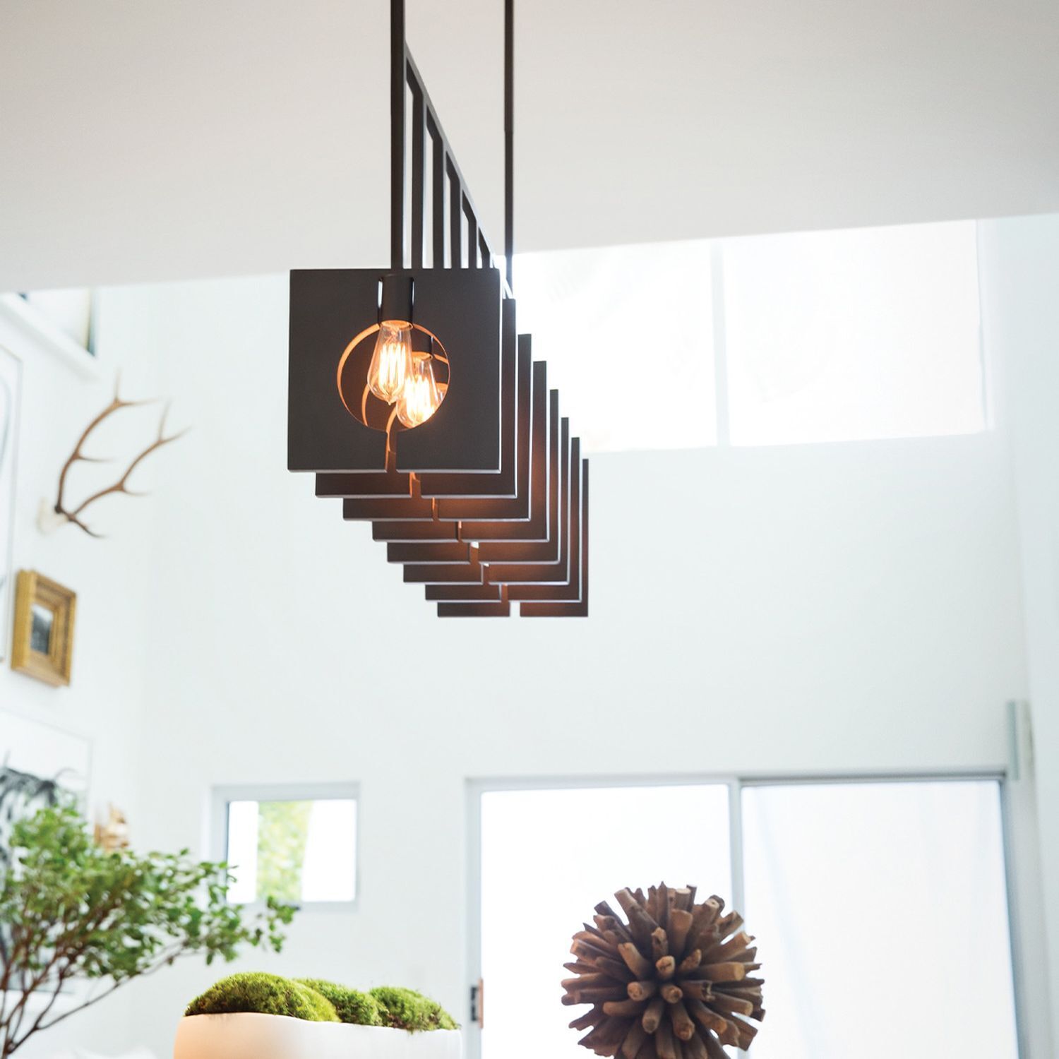 Hängelampe Metall E27 H: max. 142,9 cm länglich Modern Drinnen, Innenarchitektur, Foyer, Wohnen, Treppe