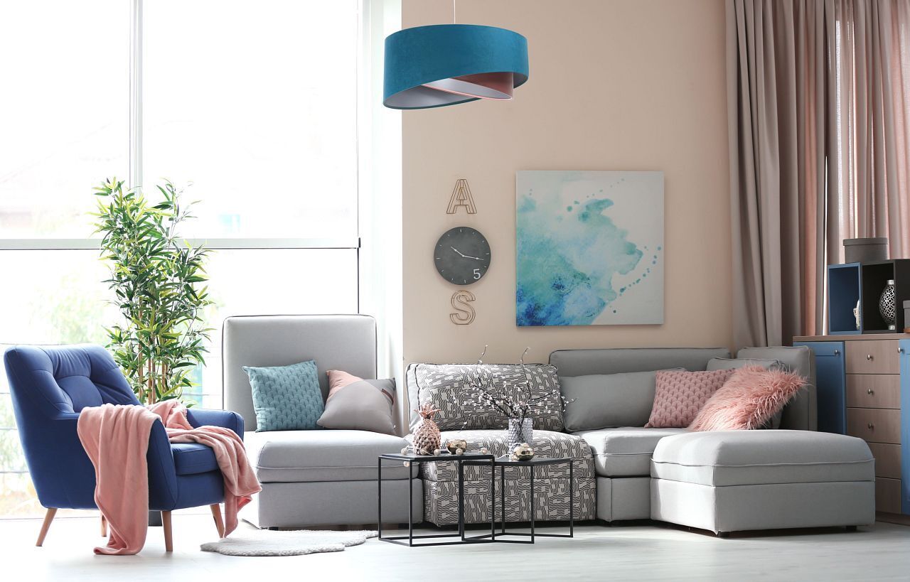 Hängelampe rund Ø 50 cm E27 Türkis Rosa Silber Stoffschirm Moebel, Wohnzimmer, Dekoration Ihres Zuhauses, Malerei, Couch