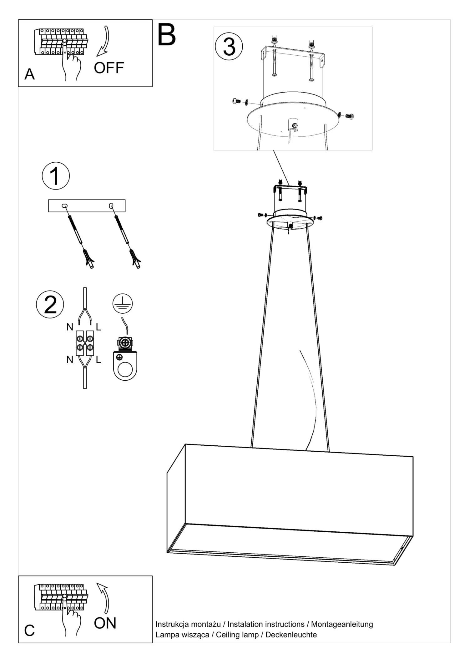 Lampe à suspendre Noir Tissu Verre carré L : 80 cm Moderne