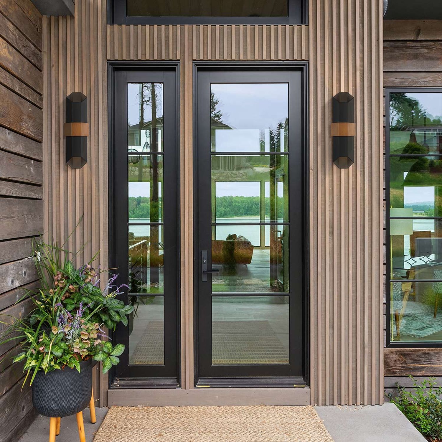 LED Außenwandleuchte Up Down 52 cm hoch Schwarz IP44 3000 K Tür/Haustür, Glasfenster, Schwarzrahmen, Holzfassade, Eingangsbereich