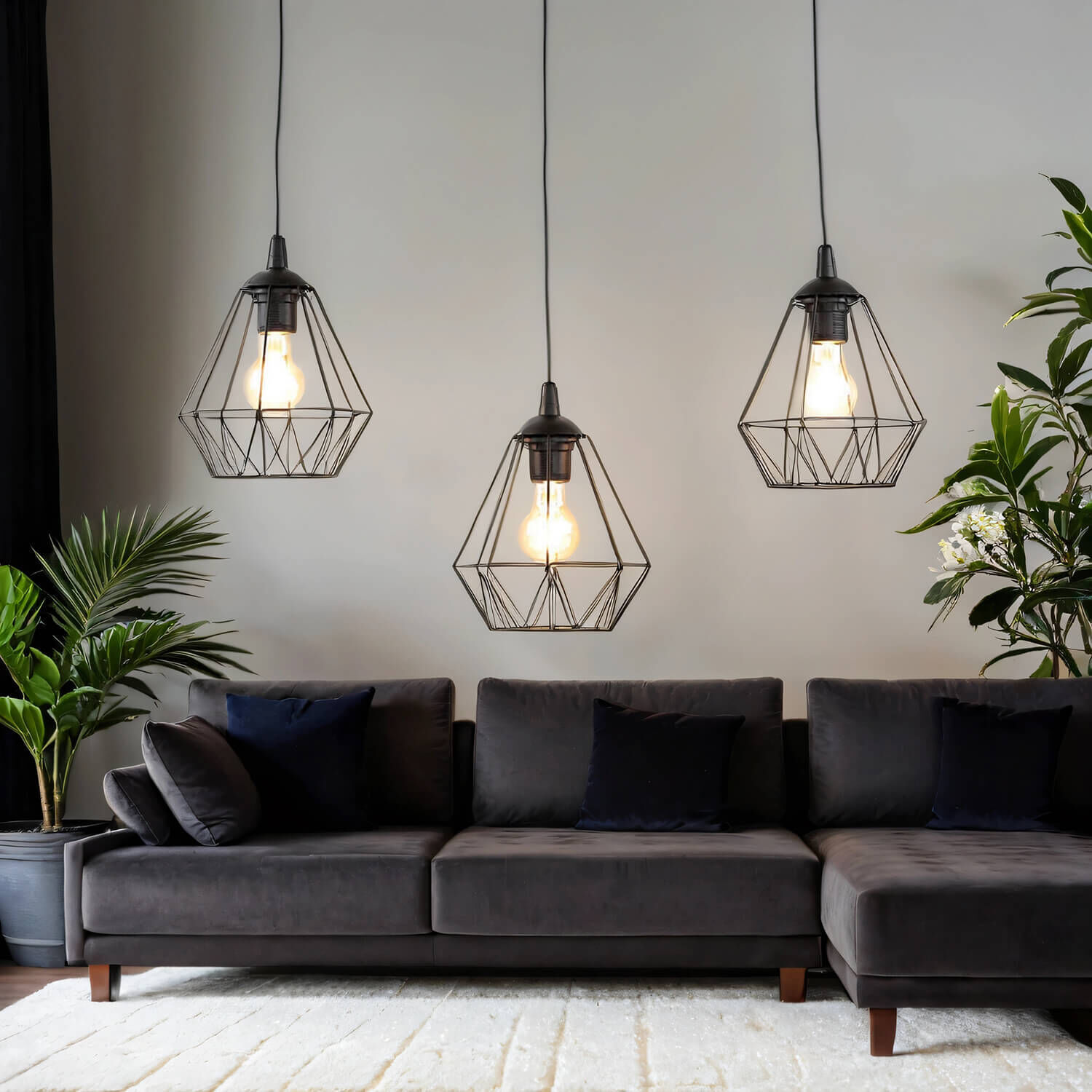 Lampe à suspendre métal noir géométrique rétro table à manger