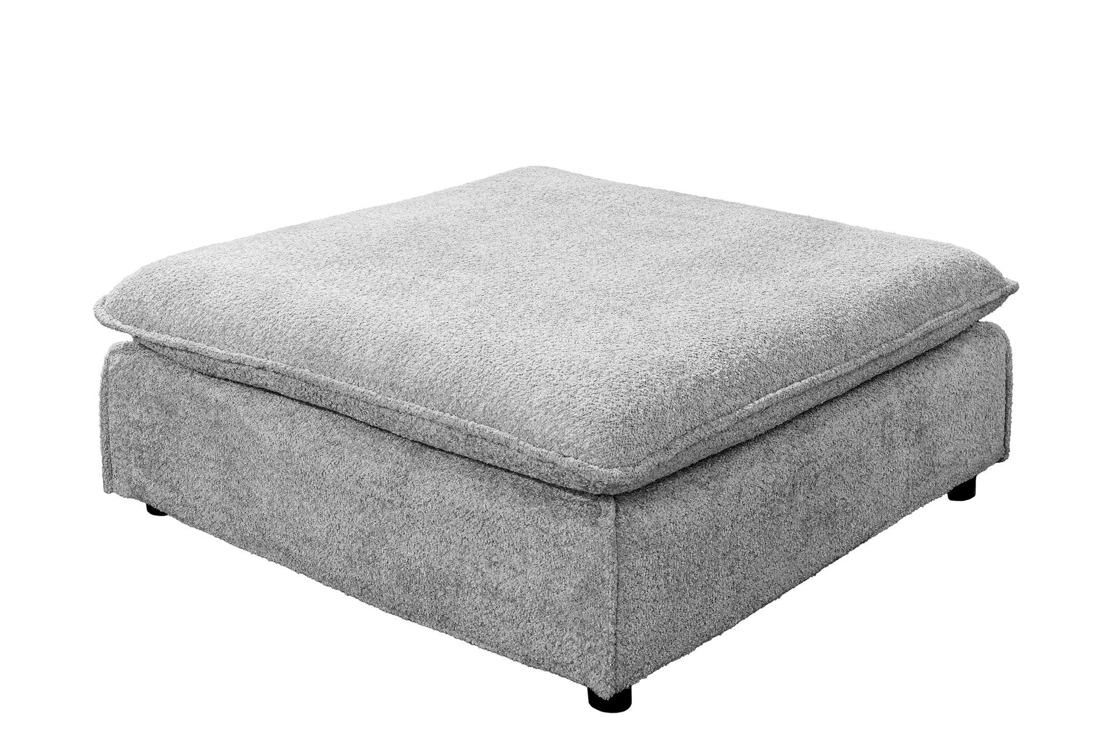Sitzhocker Bouclé Holz Hellgrau 100 cm breit waschbarer Bezug