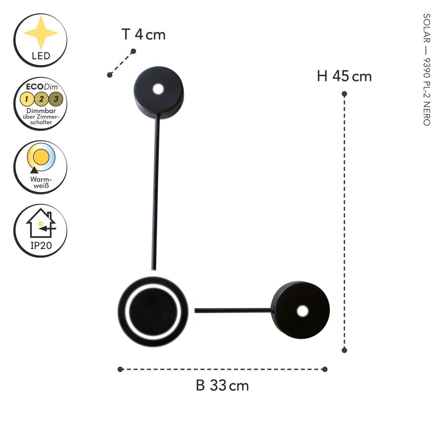 Deckenleuchte, Wandleuchte, LED, Schwarz, Rund