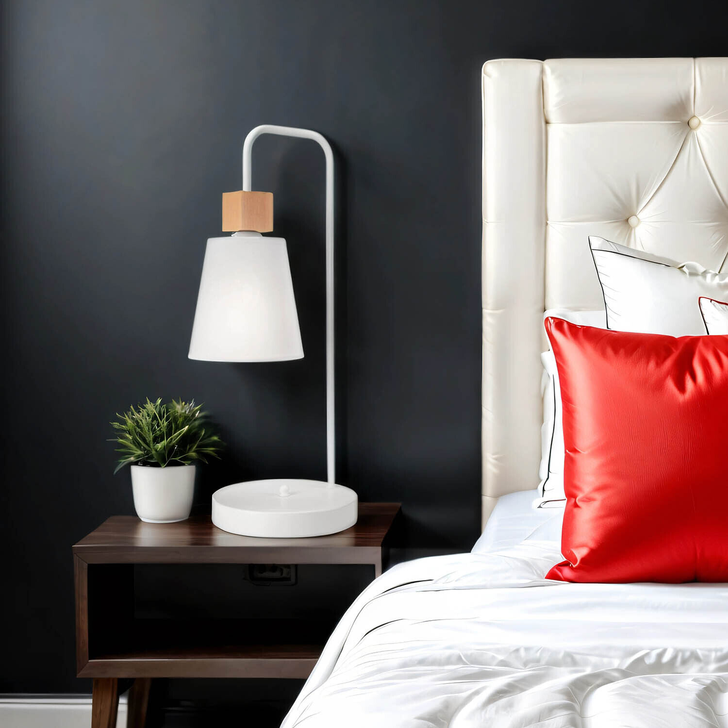 Tischlampe Weiß 52 cm E27 Stoff Metall Skandinavisch Lampe, Kissen, Dekoration für Zuhause, Kopfkissen, Pflanze