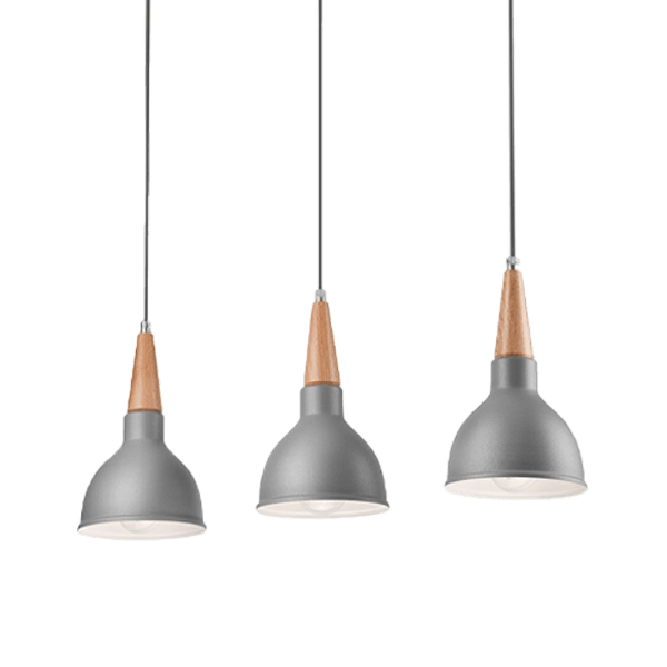 Hängeleuchte, Pendelleuchte, Grau, Holzdetail, Drei-Lampen