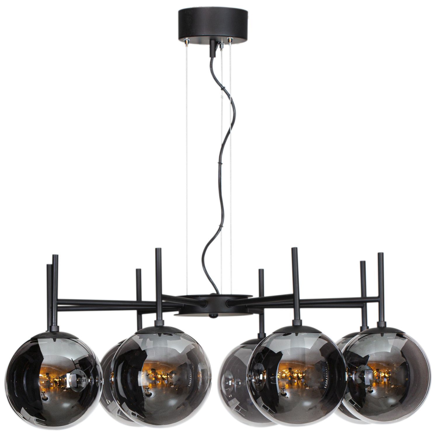 Hängeleuchte Metall Rauchglas B: 83 cm Kugel Schirm 8x E27 Leuchter, Lampe, Beleuchtung