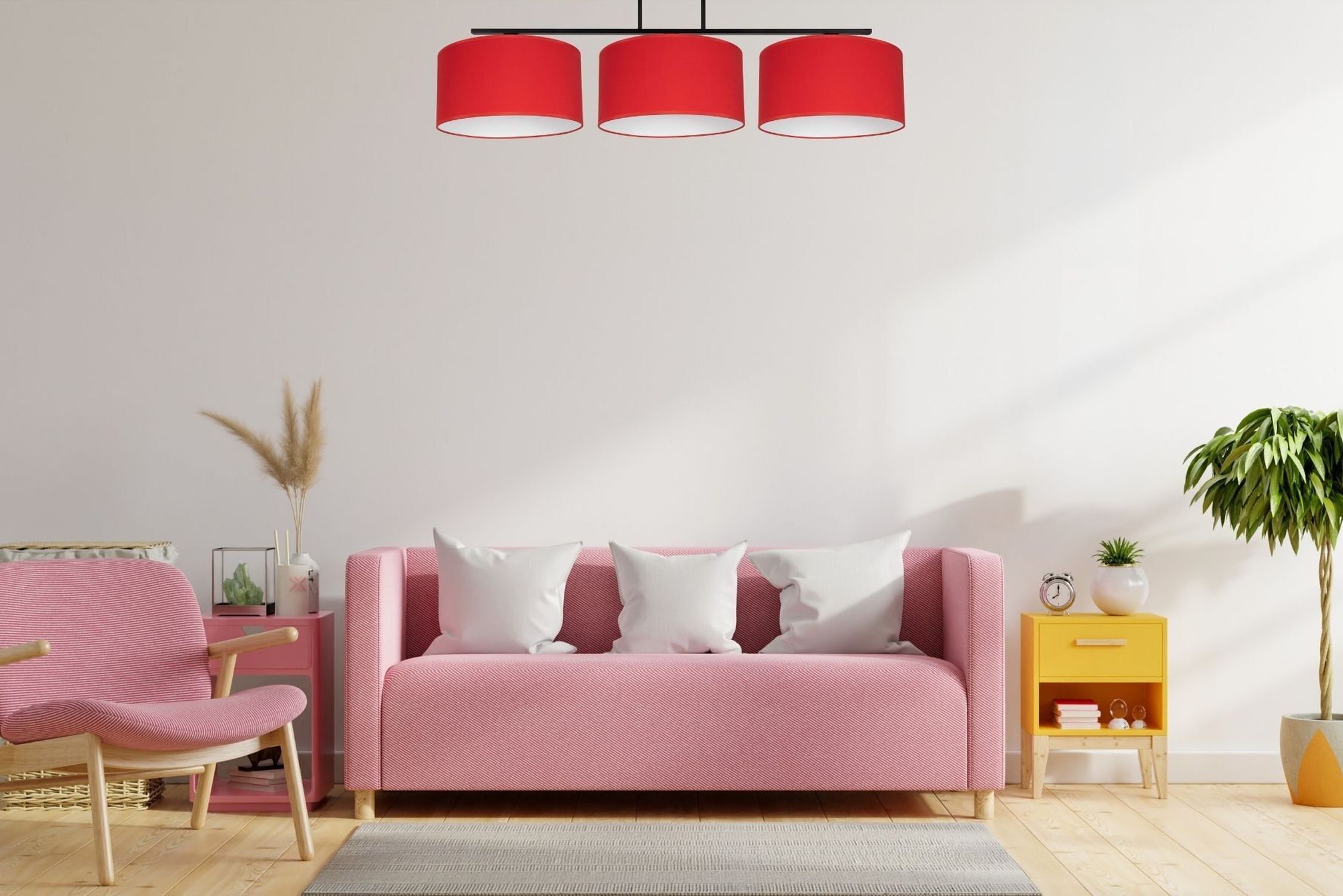sofa, pink, wohnzimmer, kissen, seitentisch