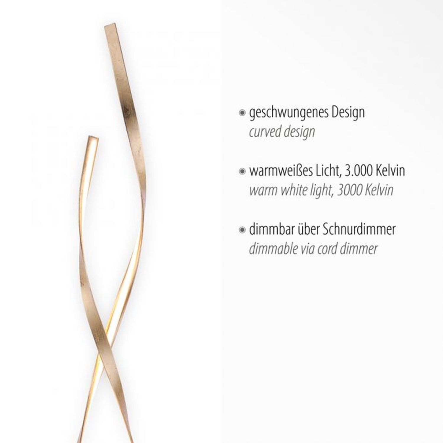 Dimmbare LED Stehlampe in Blattgold 140 cm 3000 K 26 W Besteck, Zubehör