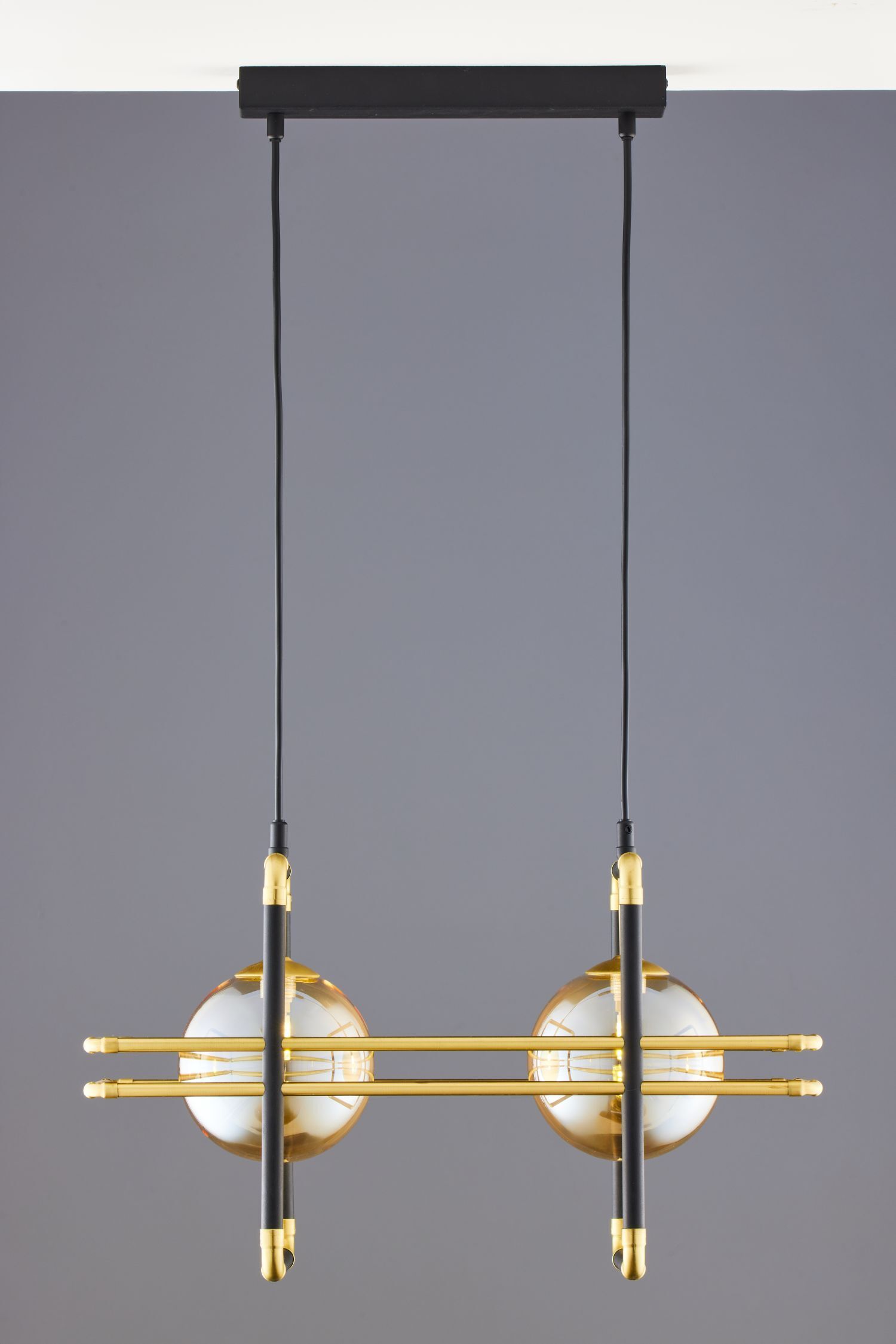 Hängelampe in Schwarz Bernstein Gold G9 2-flmg L:51 cm Leuchter, Lampe, Leuchte