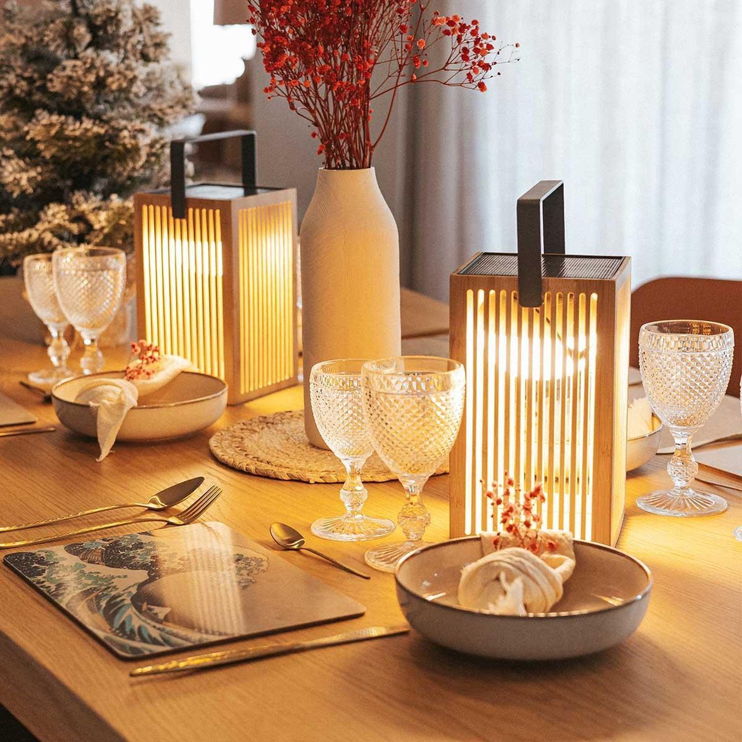 Lampe de table LED bois métal 24 cm IP54 2700K sans fil Outdoor