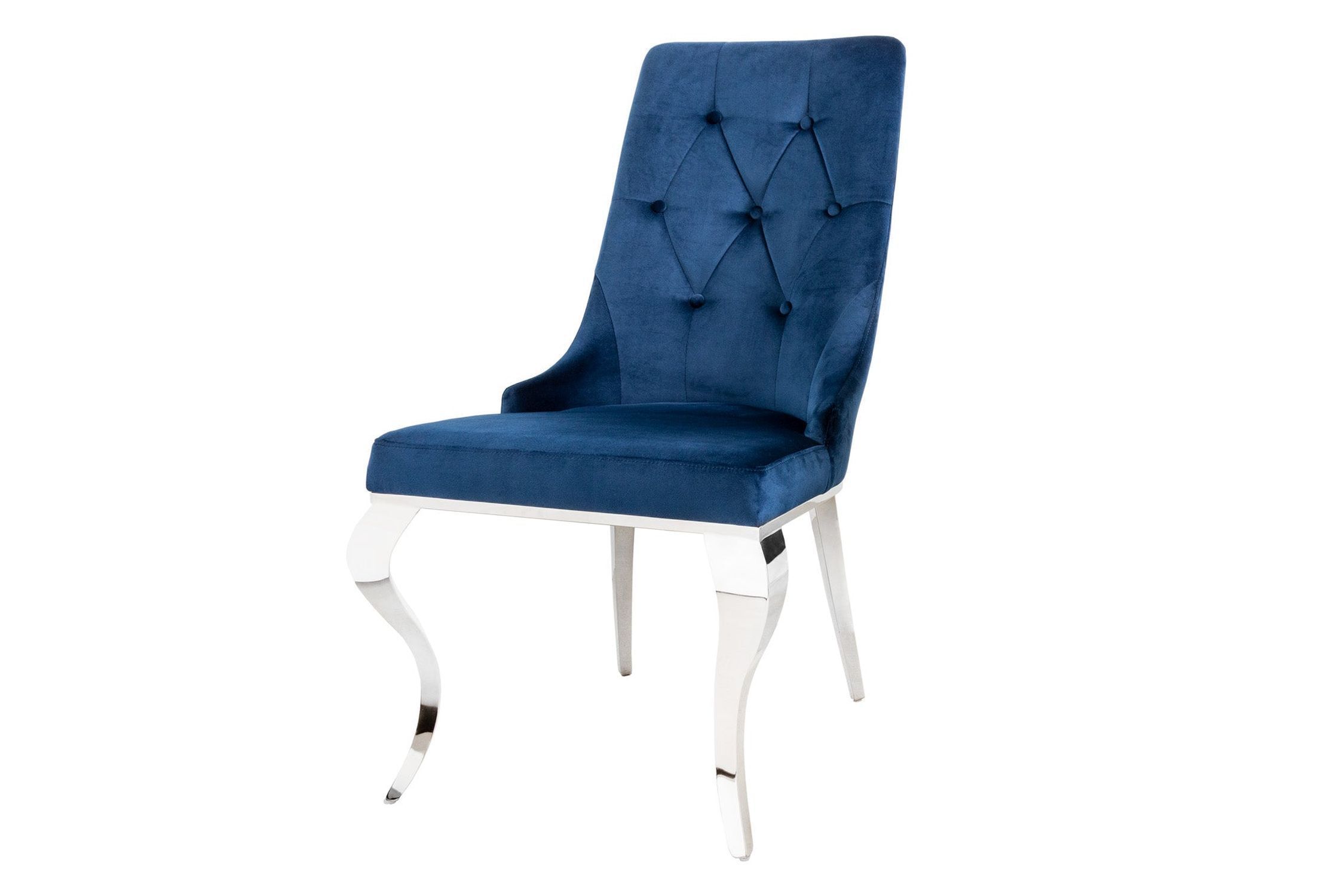Esszimmerstuhl Blau Silber Barock aus Samt Metall mit Griff