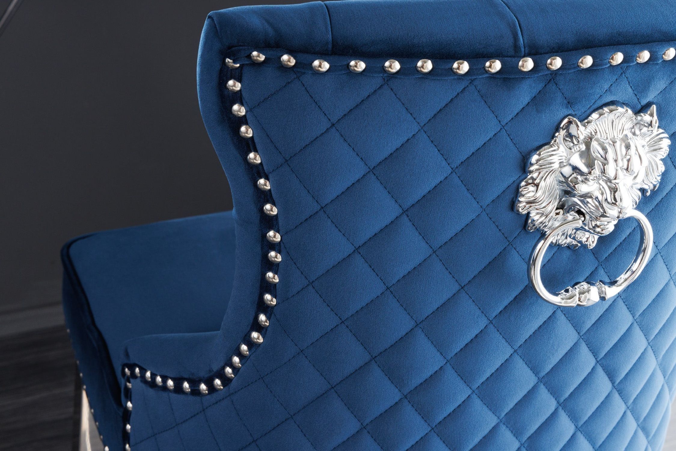 Tabouret de bar velours acier inoxydable bleu argent Chesterfield Zubehör, Tasche, Handtasche, Geldbörse, Mobiliar