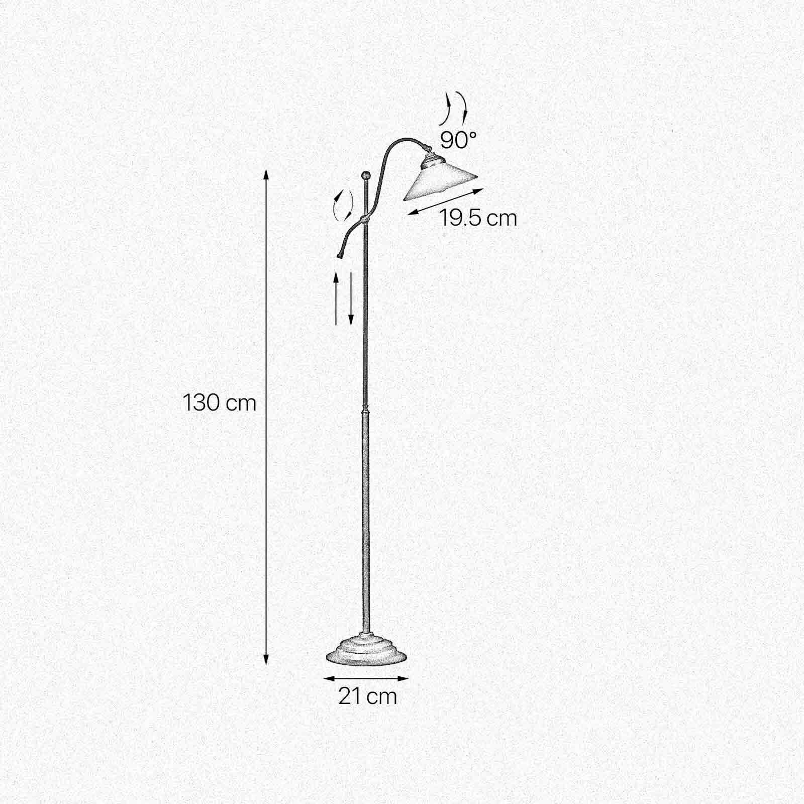 Lampadaire petit 130 cm E27 laiton verre rustique Lampe