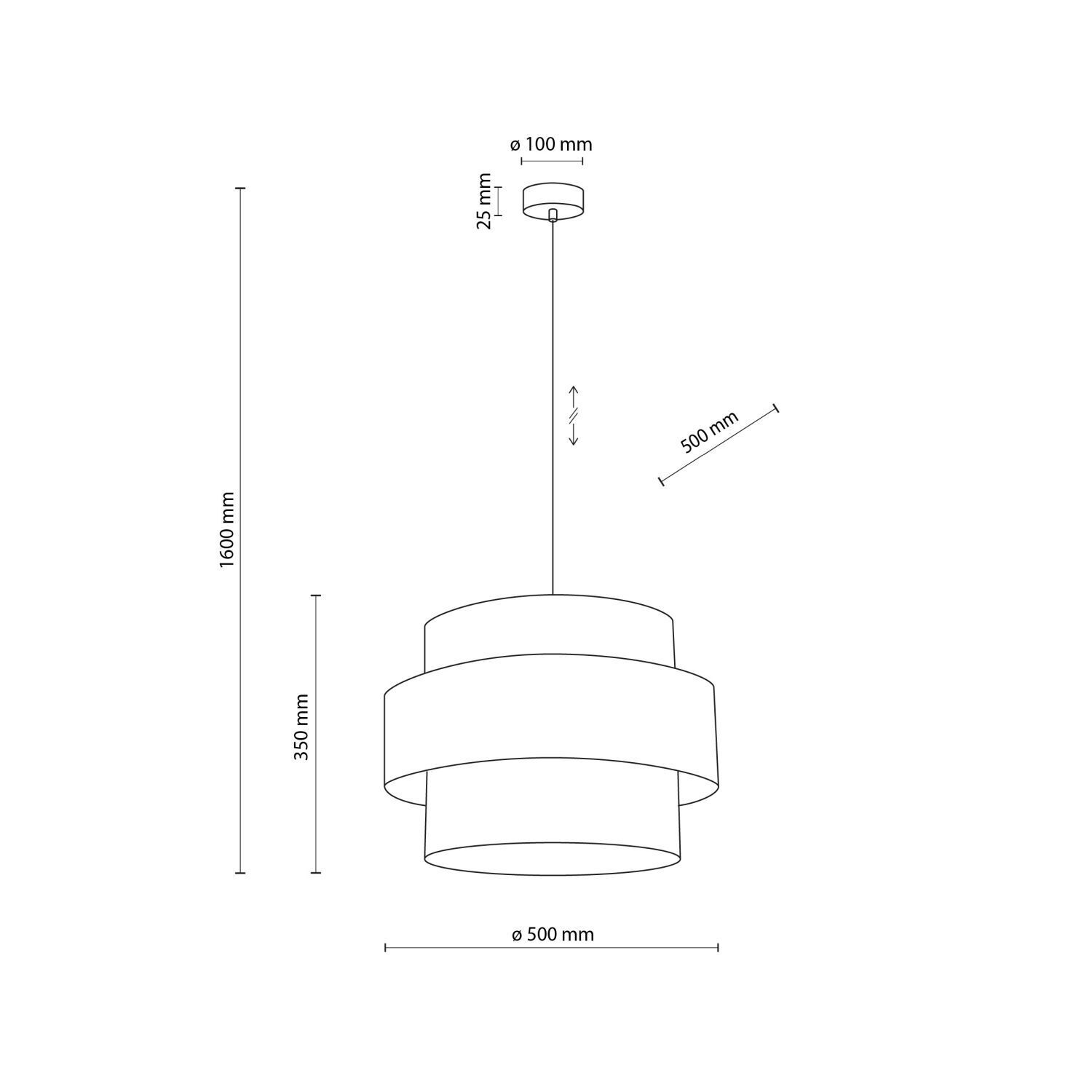 Lampe à suspendre Noir Ø 50 cm H : max. 160 cm Tissu Métal E27