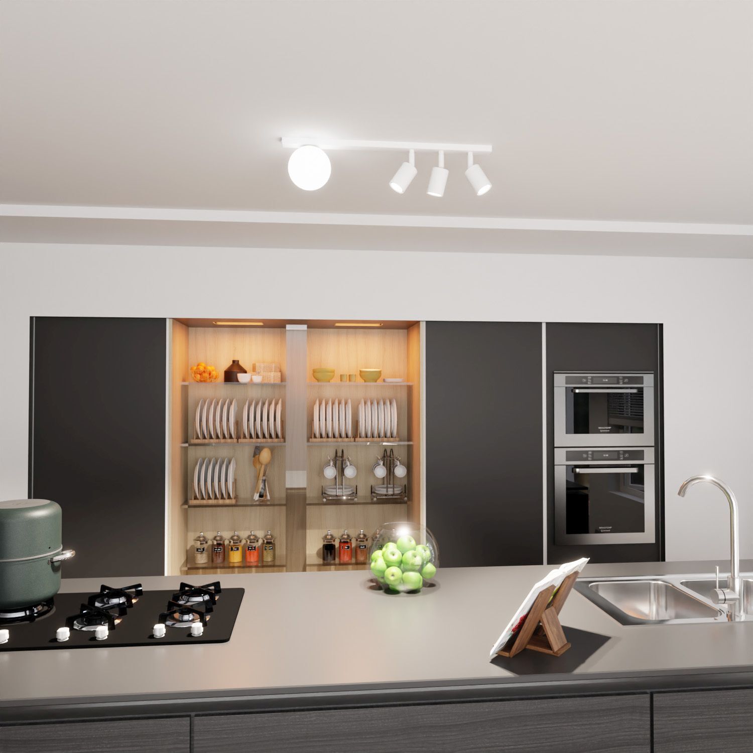 Spot de plafond verre métal 70 cm de long blanc 3x GU10 + E14 Drinnen, Küche, Innenarchitektur