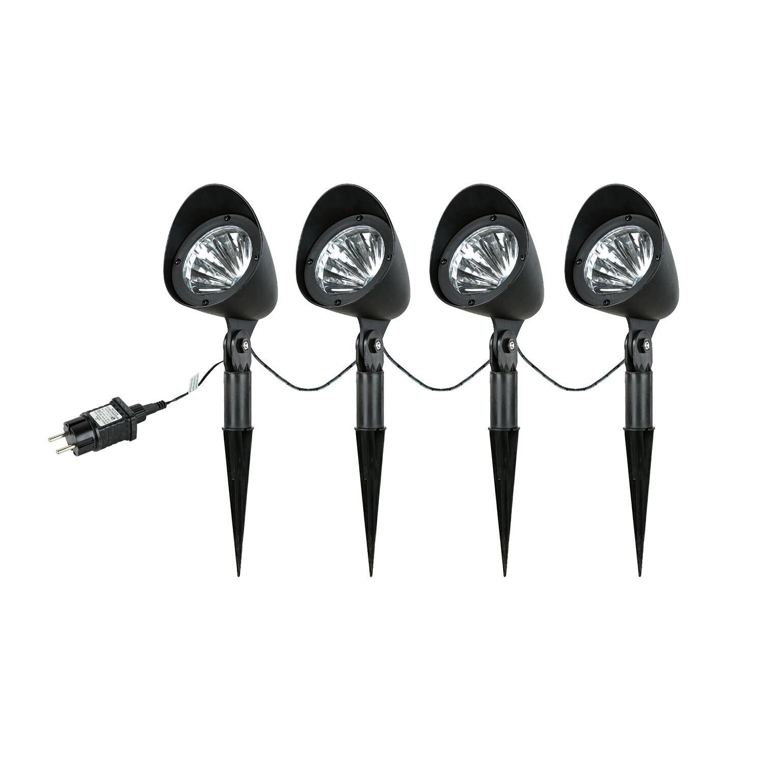 LED Gartenleuchte Erdspieß 4er Set Gartenbeleuchtung, Spotlights, Wegleuchte, LED-Licht, Schnuranschluss