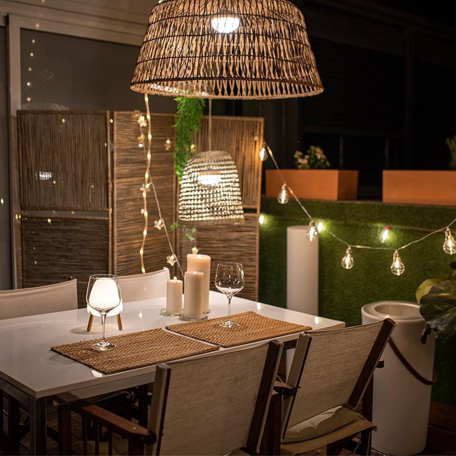 Pendelleuchte Rattan Ø 49 cm Natur Schwarz Boho E27 Innenarchitektur, Esstisch, Tisch, Lampe, Esszimmer