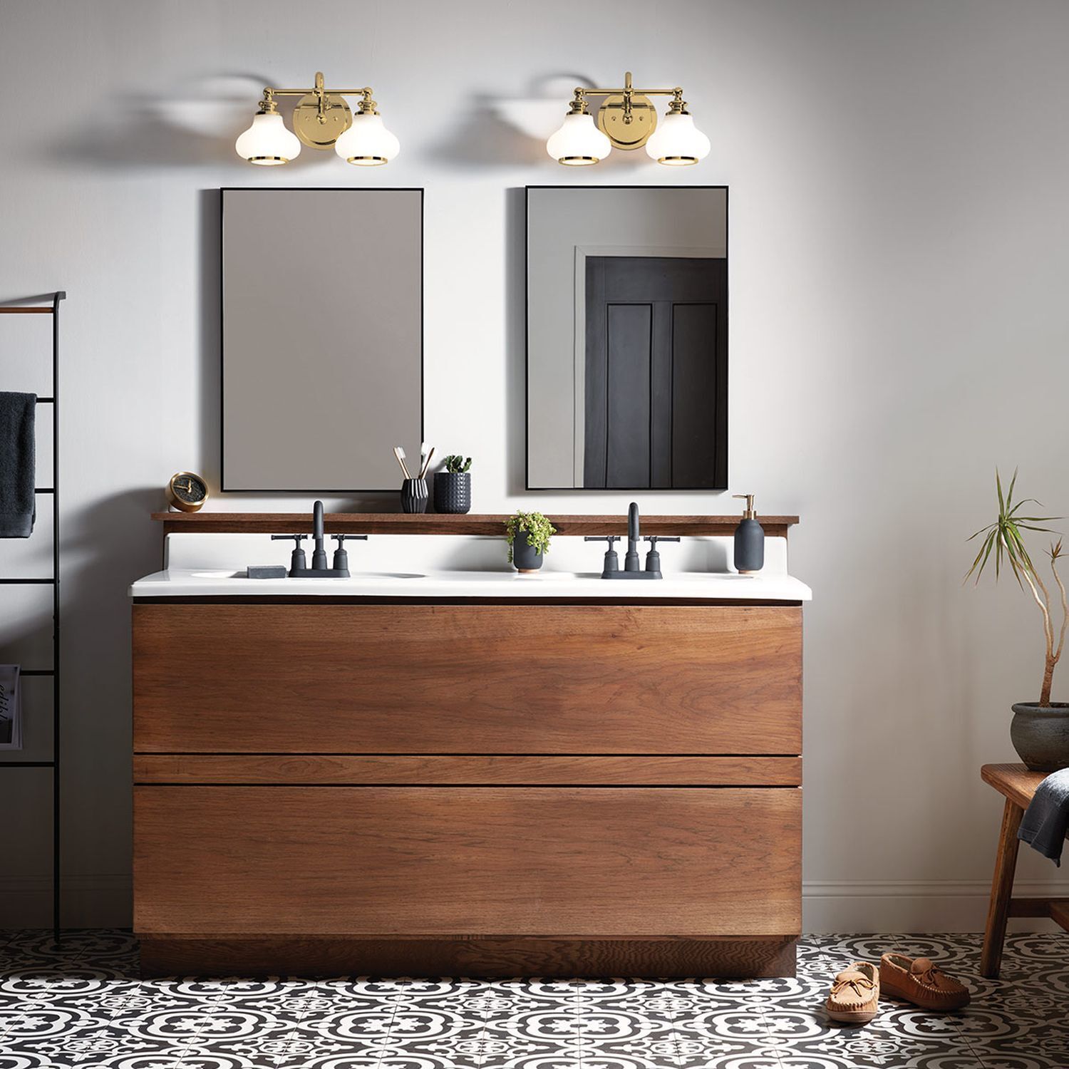 Applique salle de bain métal verre 40,6 cm de large IP44 avec 2x G9 LED Sinken, Waschbeckenhahn, Drinnen, Innenarchitektur, Doppeltes Waschbecken