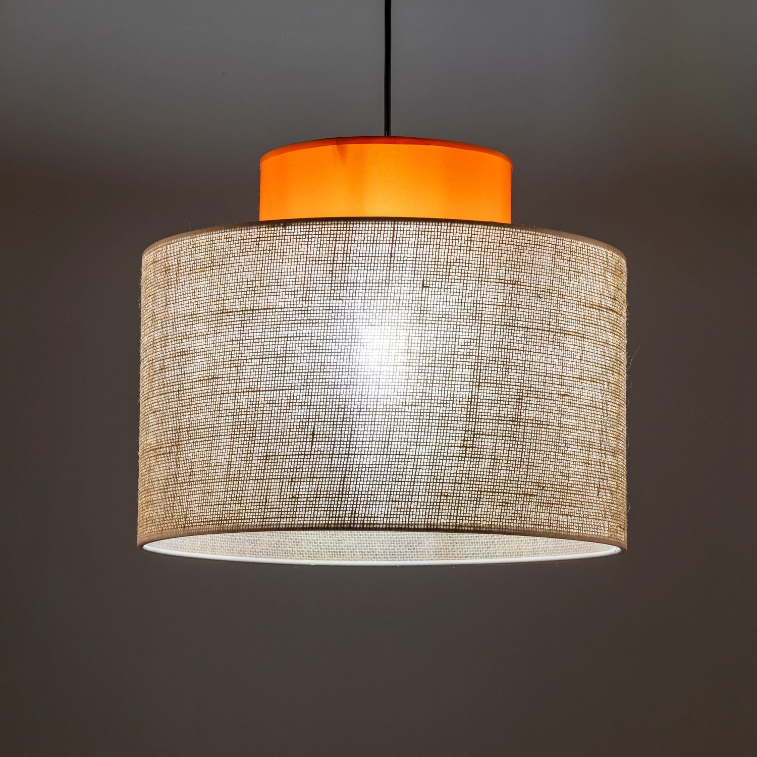Hängeleuchte rund E27 Ø 38 cm H: max. 170 cm Jute Stoff Lampe, Lampenschirm